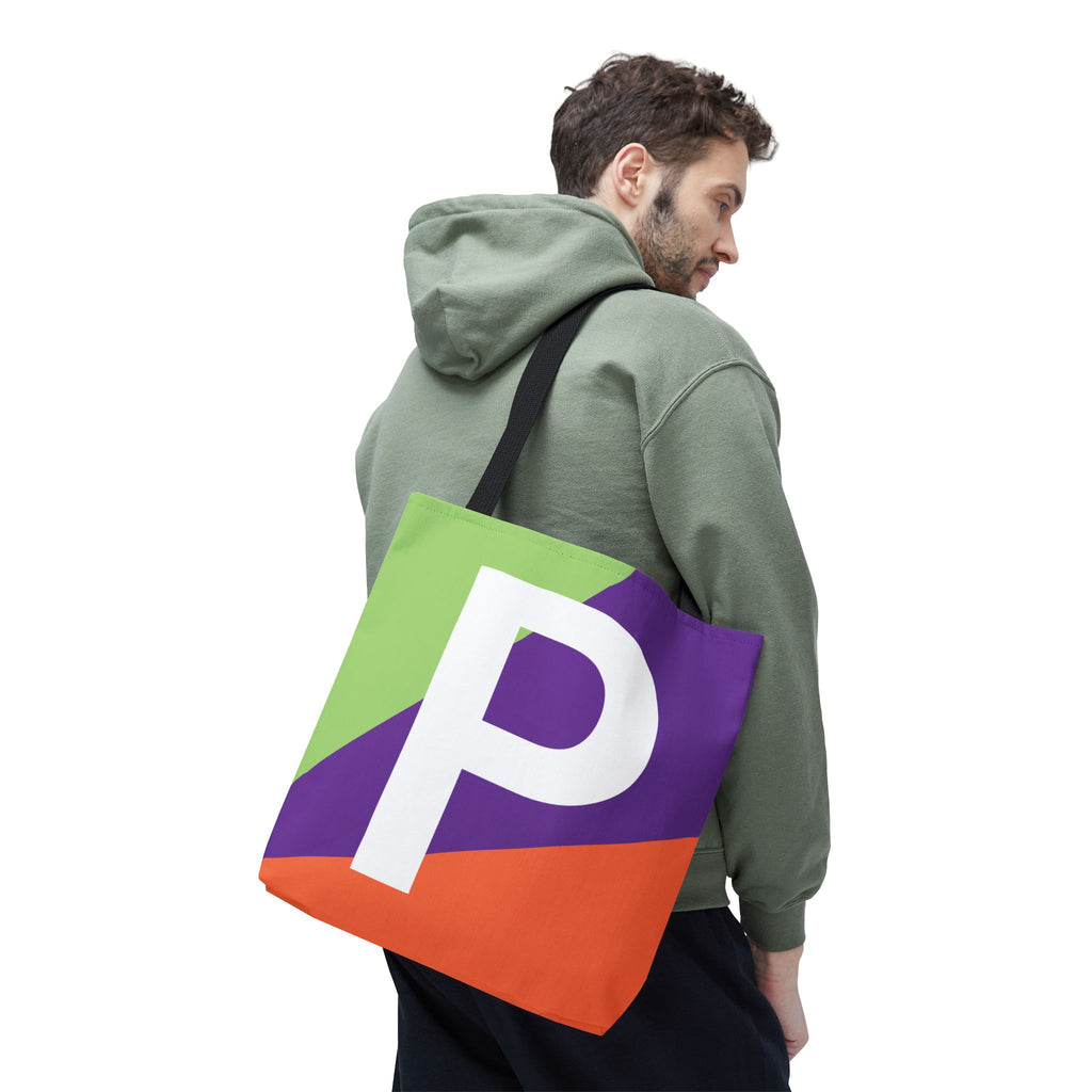 Monogram 'P' Colorblock Tote Bag — Personalized Initial P Shoulder Tote