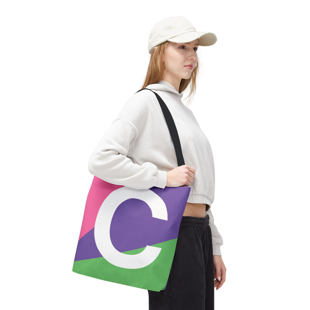 Monogram 'C' Colorblock Tote Bag — Personalized Initial C Shoulder Tote