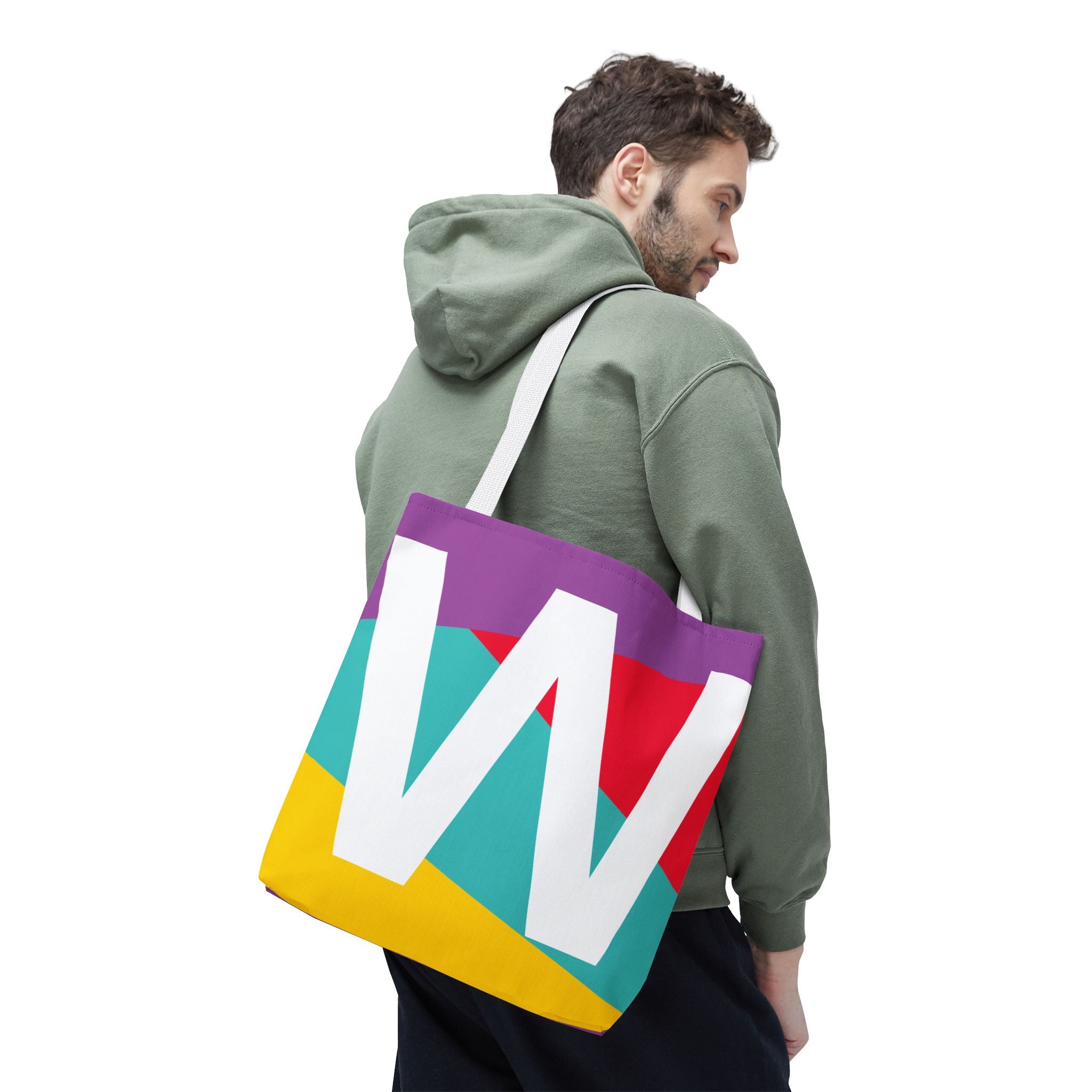 Monogram 'W' Colorblock Tote Bag — Personalized Initial W Shoulder Tote
