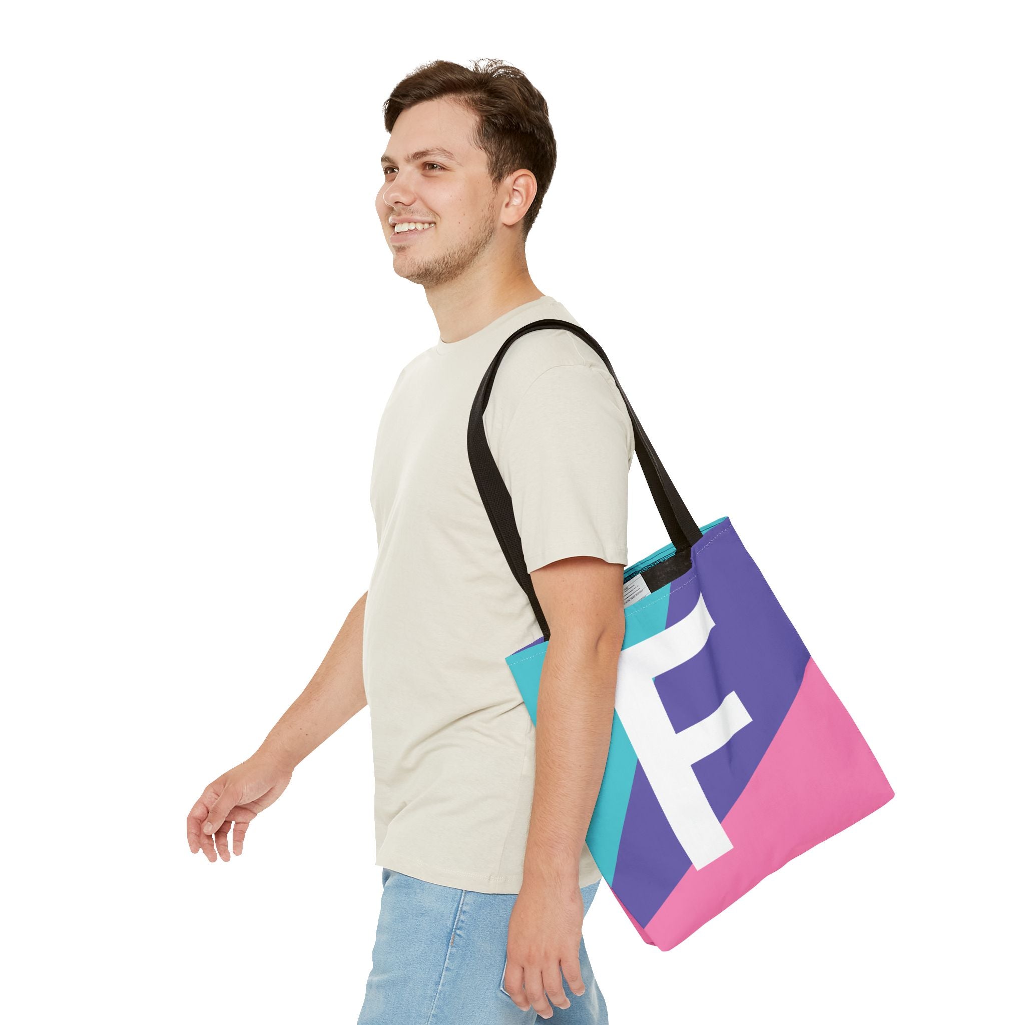 Monogram 'F' Colorblock Tote Bag — Personalized Initial F Shoulder Tote