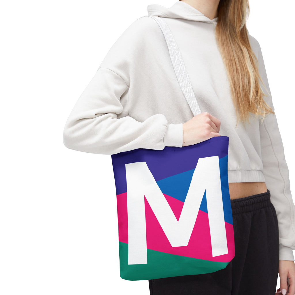 Monogram 'M' Colorblock Tote Bag — Personalized Initial M Shoulder Tote
