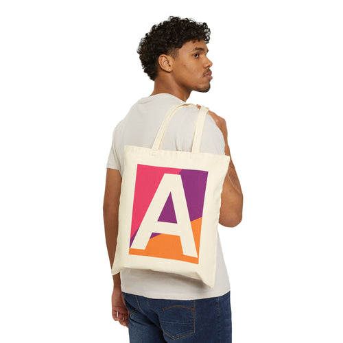 Initial A Colorblock Canvas Tote Bag — Monogram Letter A Reusable Grocery Tote