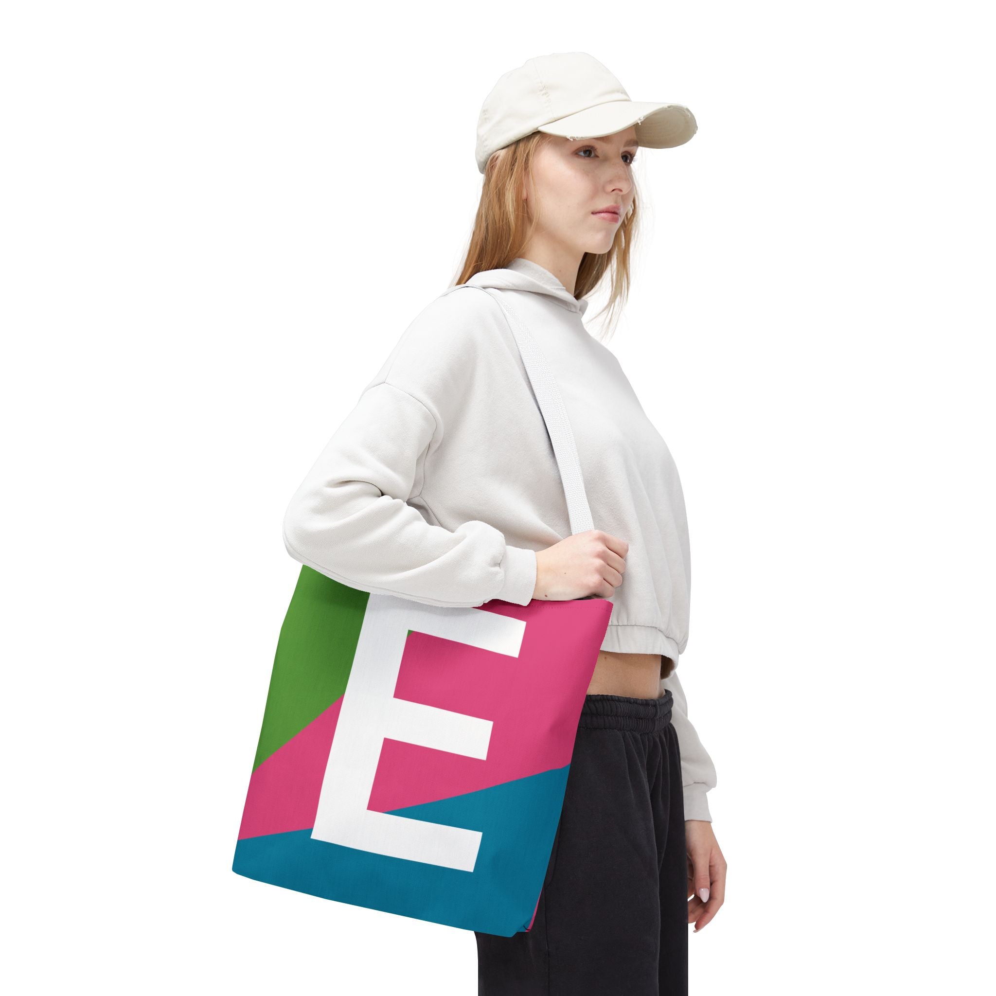 Monogram 'E' Colorblock Tote Bag — Personalized Initial E Shoulder Tote