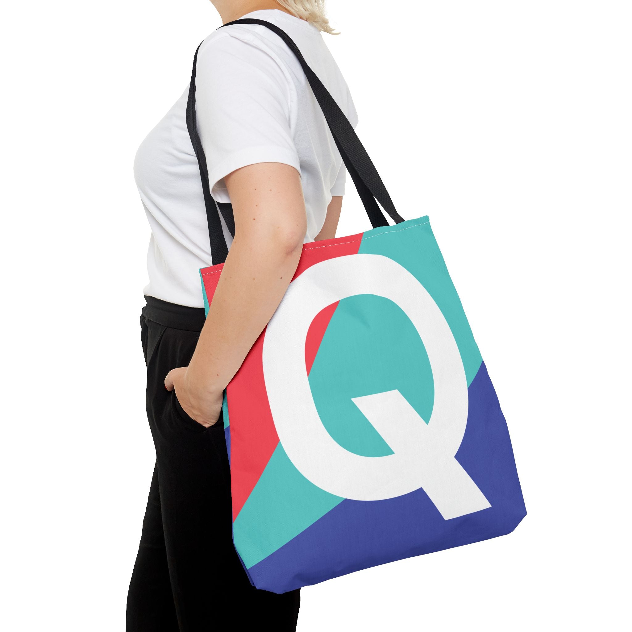 Monogram 'Q' Colorblock Tote Bag — Personalized Initial Q Shoulder Tote