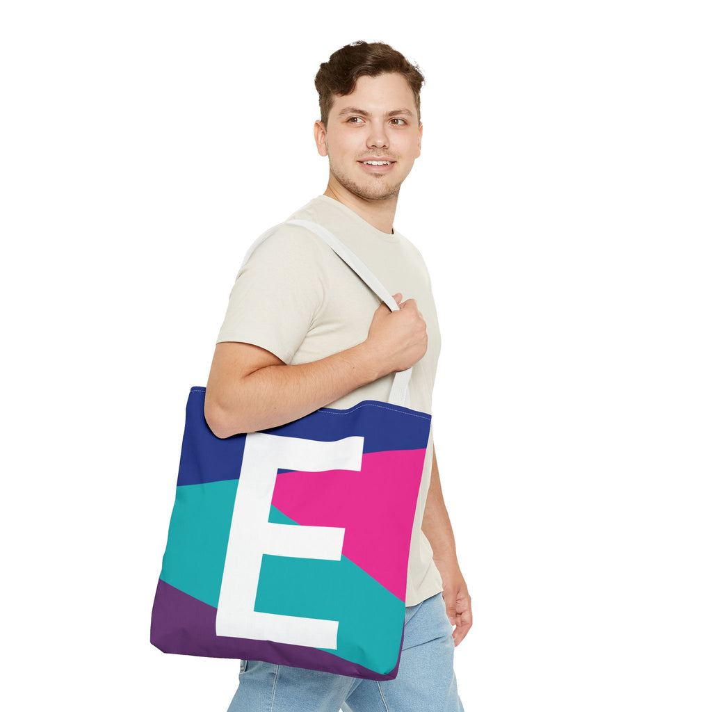 Monogram 'E' Colorblock Tote Bag — Personalized Initial E Shoulder Tote