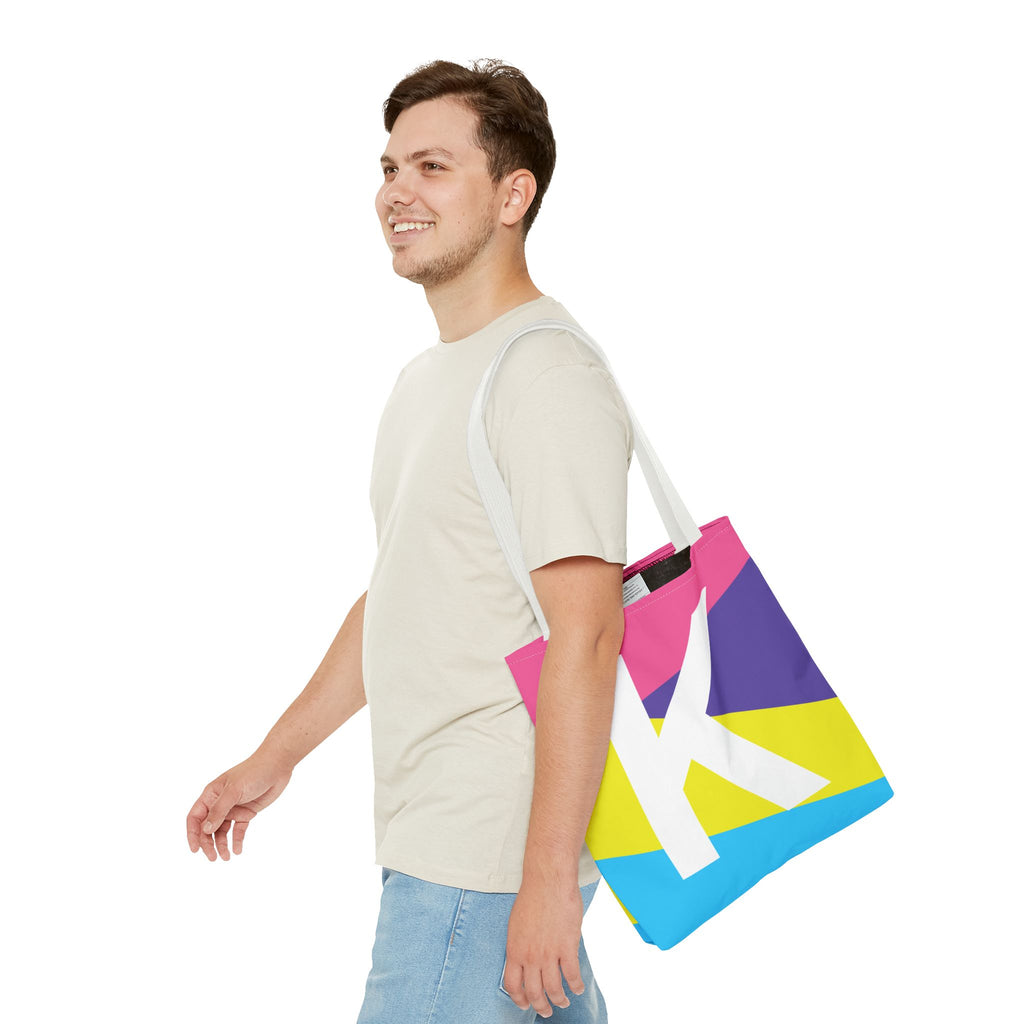 Monogram 'K' Colorblock Tote Bag — Personalized Initial K Shoulder Tote