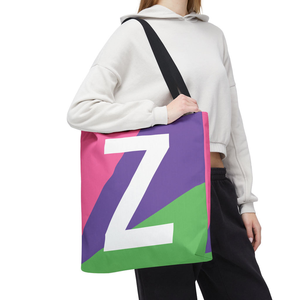 Monogram 'Z' Colorblock Tote Bag — Personalized Initial Z Shoulder Tote