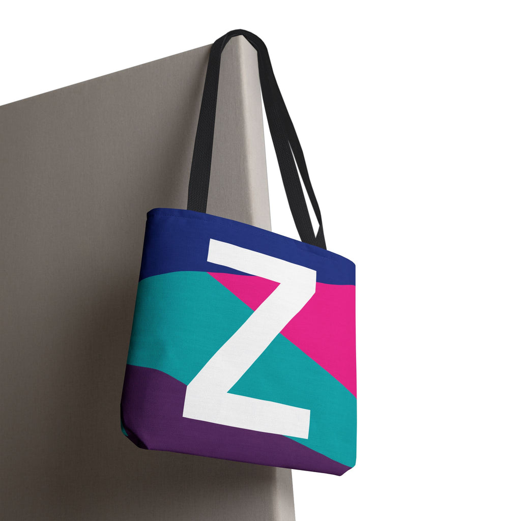 Monogram 'Z' Colorblock Tote Bag — Personalized Initial Z Shoulder Tote