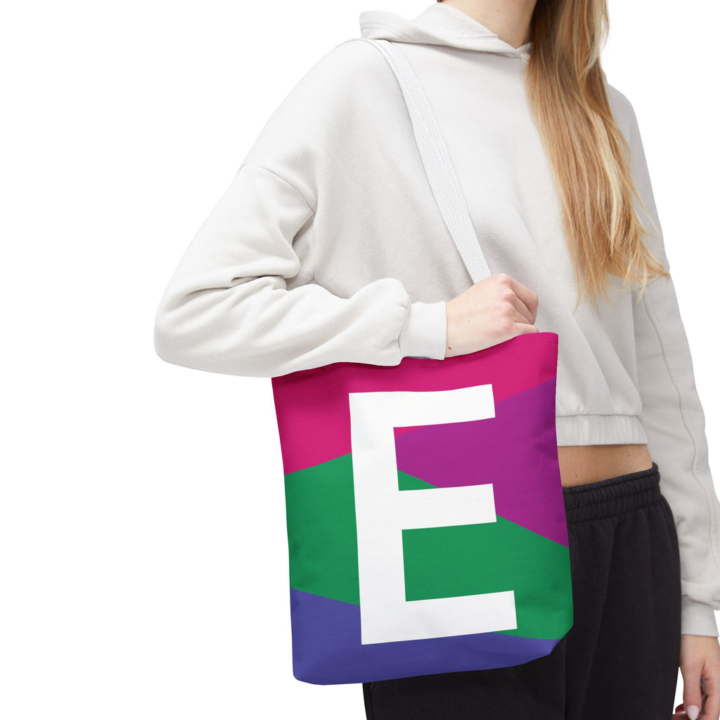 Monogram 'E' Colorblock Tote Bag — Personalized Initial E Shoulder Tote
