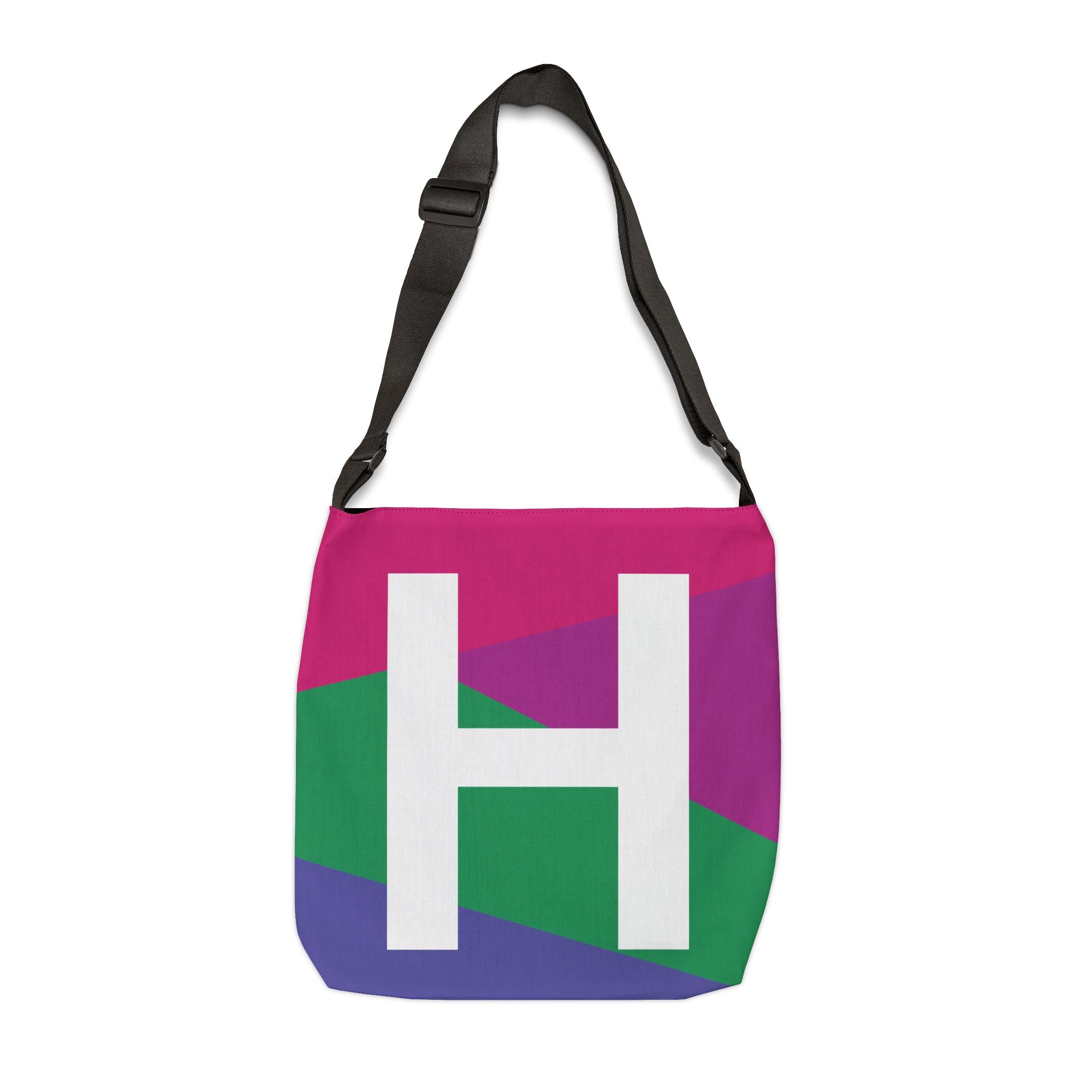 Initial Letter 'H' Colorblock Adjustable Tote Bag — Monogram Alphabet Shoulder Bag