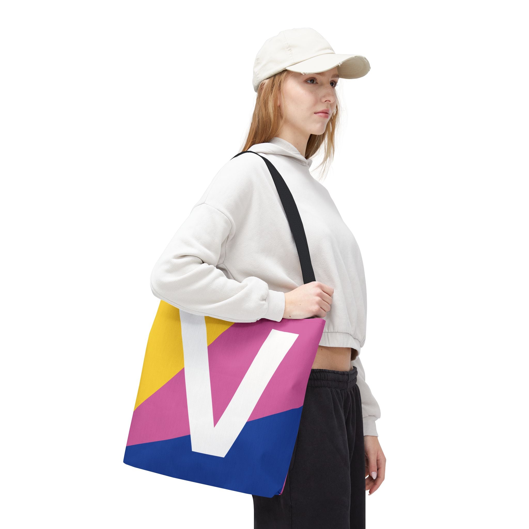 Monogram 'V' Colorblock Tote Bag — Personalized Initial V Shoulder Tote