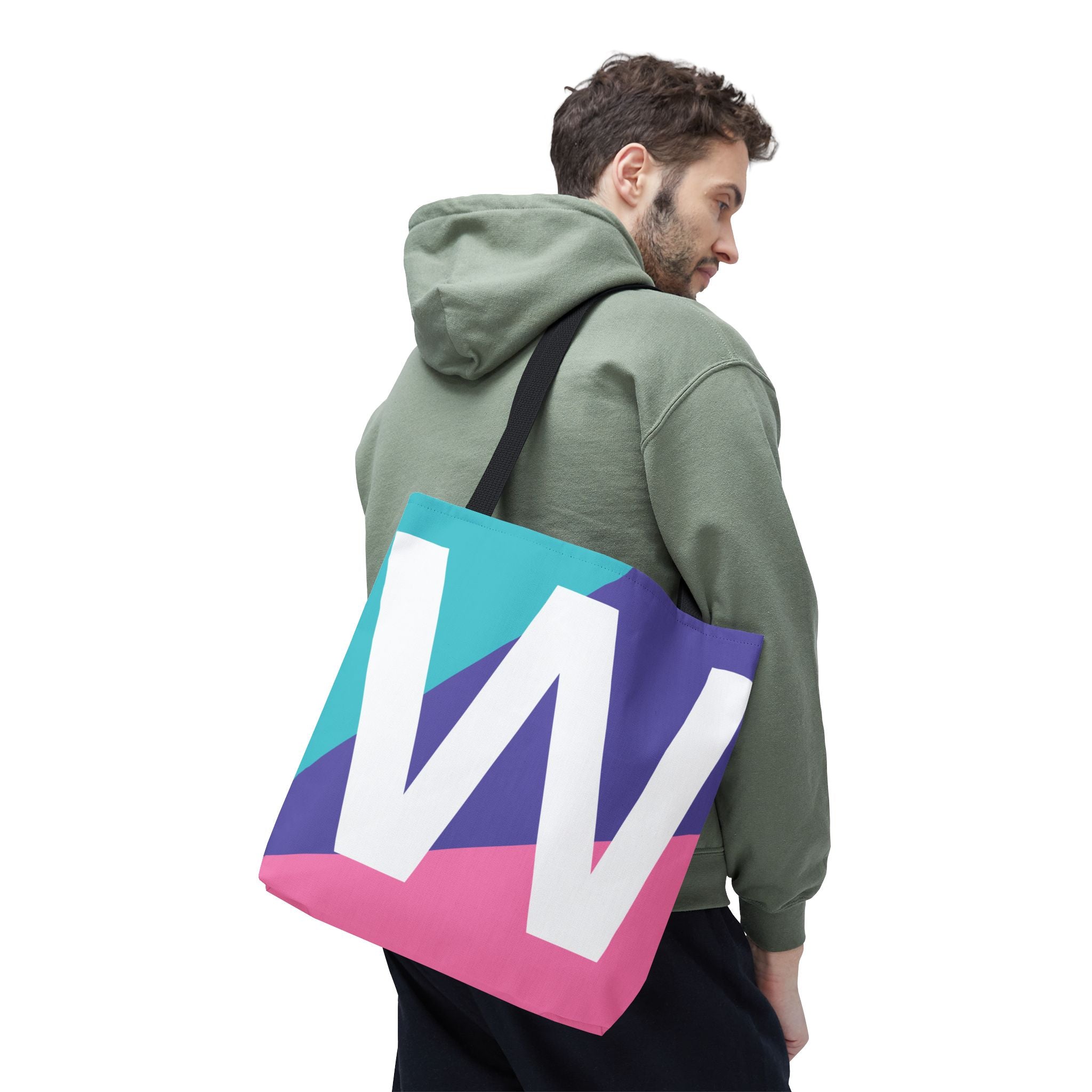 Monogram 'W' Colorblock Tote Bag — Personalized Initial W Shoulder Tote