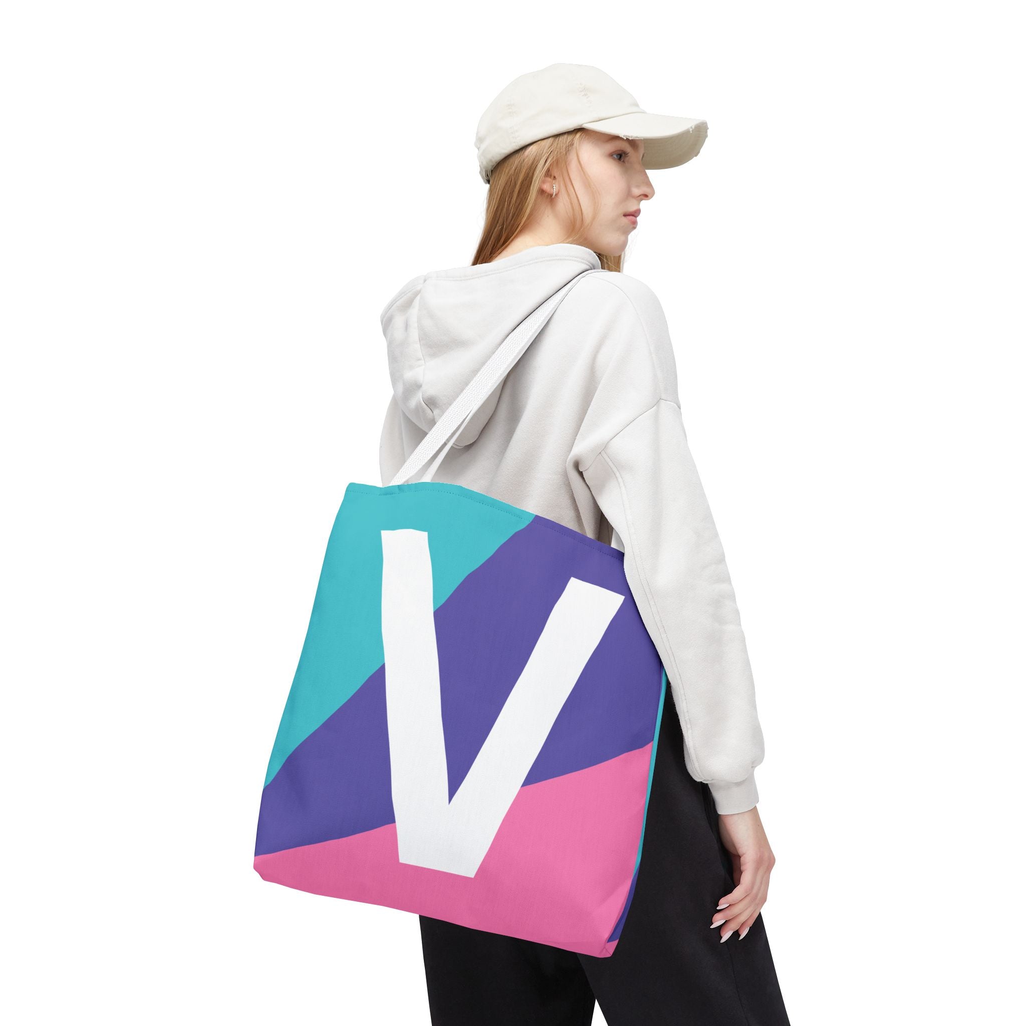 Monogram 'V' Colorblock Tote Bag — Personalized Initial V Shoulder Tote