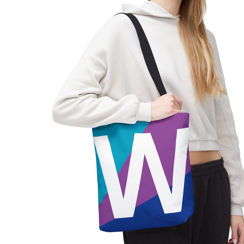 Monogram 'W' Colorblock Tote Bag — Personalized Initial W Shoulder Tote