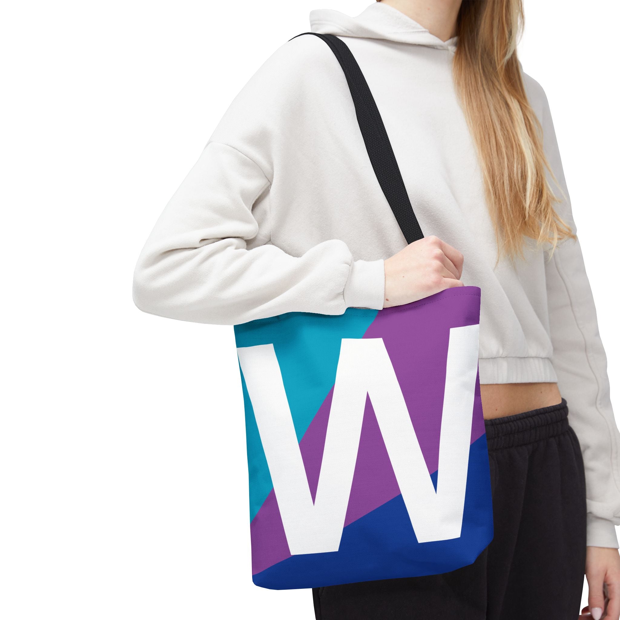 Monogram 'W' Colorblock Tote Bag — Personalized Initial W Shoulder Tote