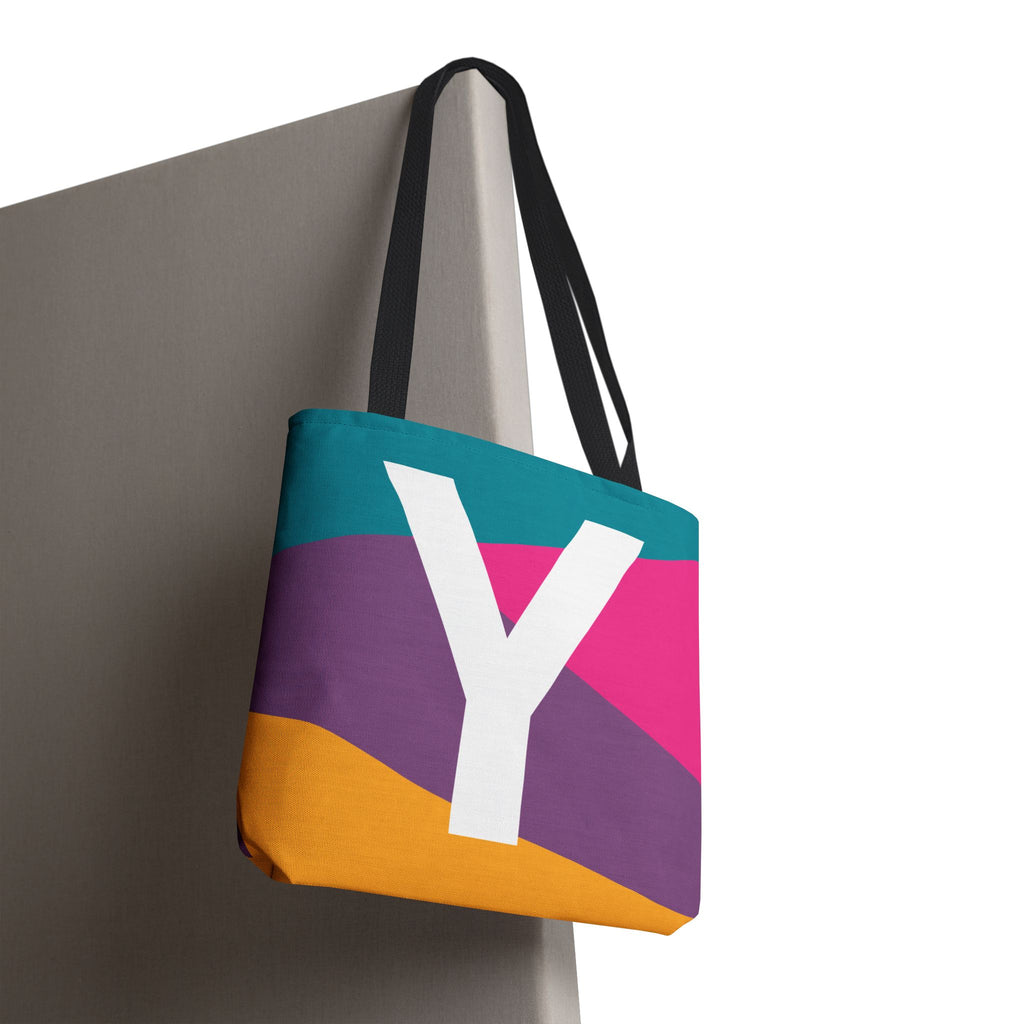 Monogram 'Y' Colorblock Tote Bag — Personalized Initial Y Shoulder Tote