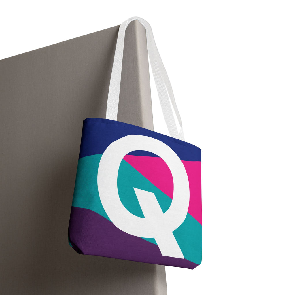 Monogram 'Q' Colorblock Tote Bag — Personalized Initial Q Shoulder Tote
