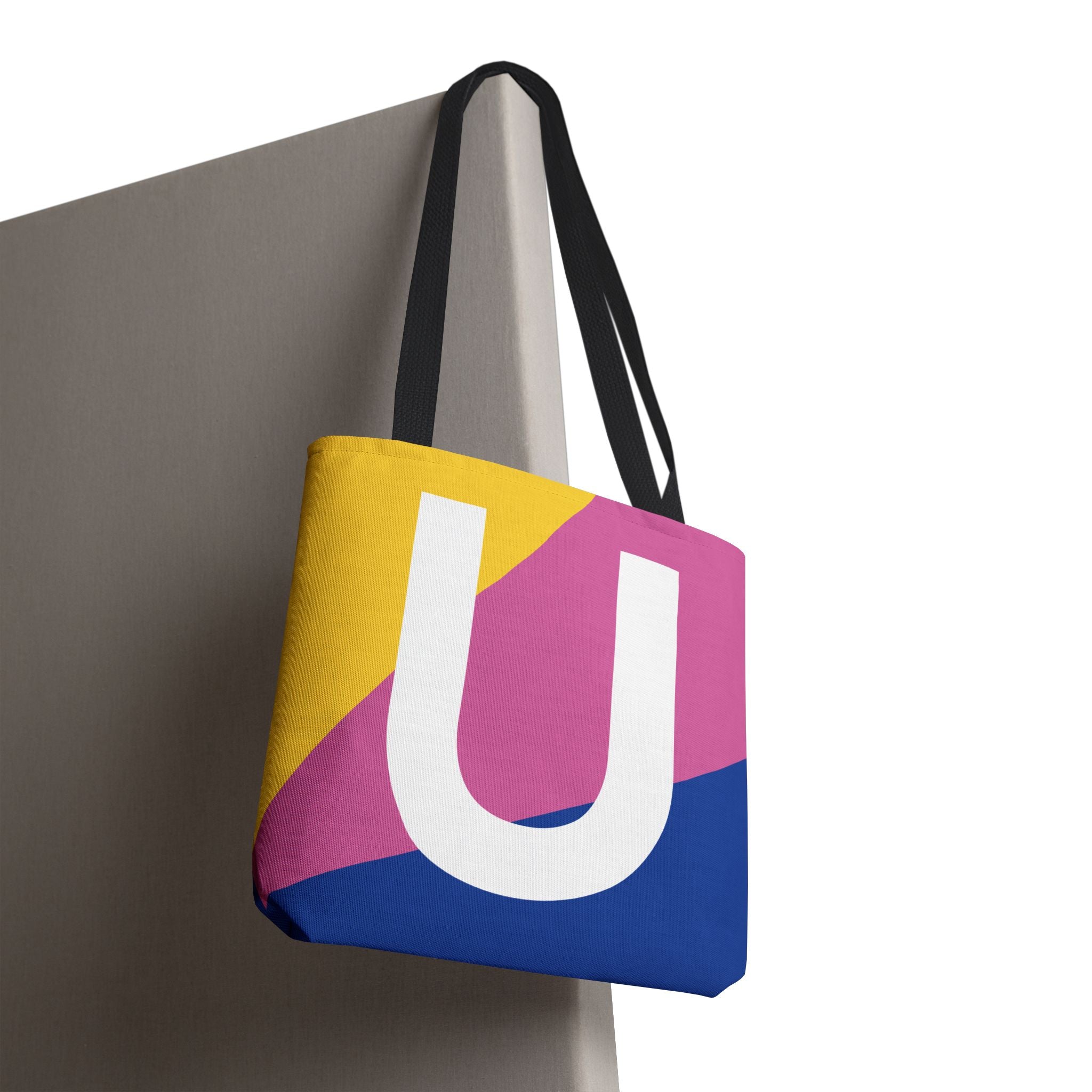 Monogram 'U' Colorblock Tote Bag — Personalized Initial U Shoulder Tote