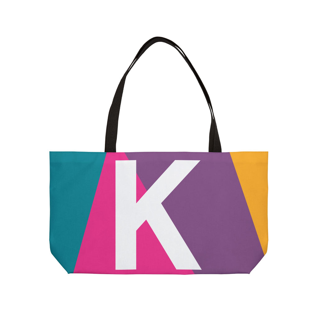 Personalized 'K' Colorblock Tote Bag — Monogram Weekender Tote
