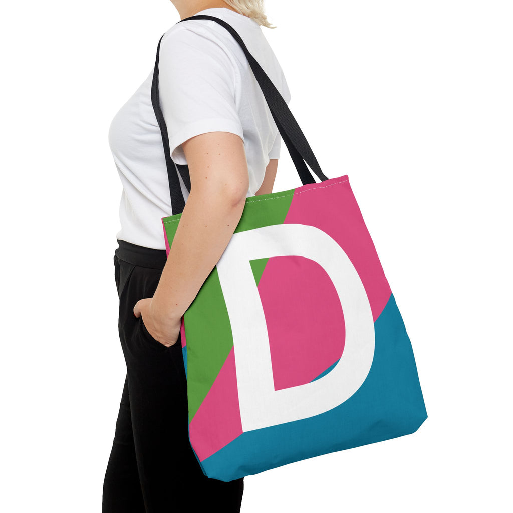 Monogram 'D' Colorblock Tote Bag — Personalized Initial D Shoulder Tote