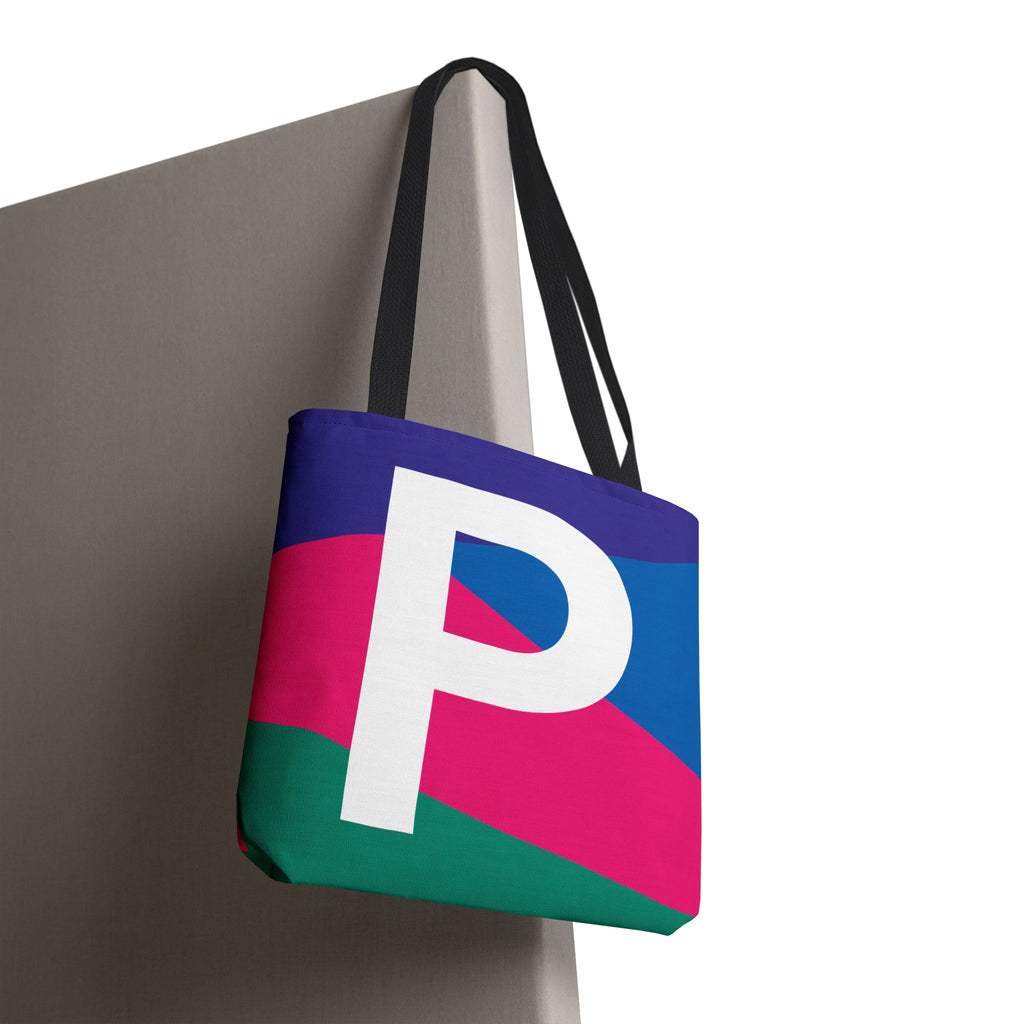 Monogram 'P' Colorblock Tote Bag — Personalized Initial P Shoulder Tote