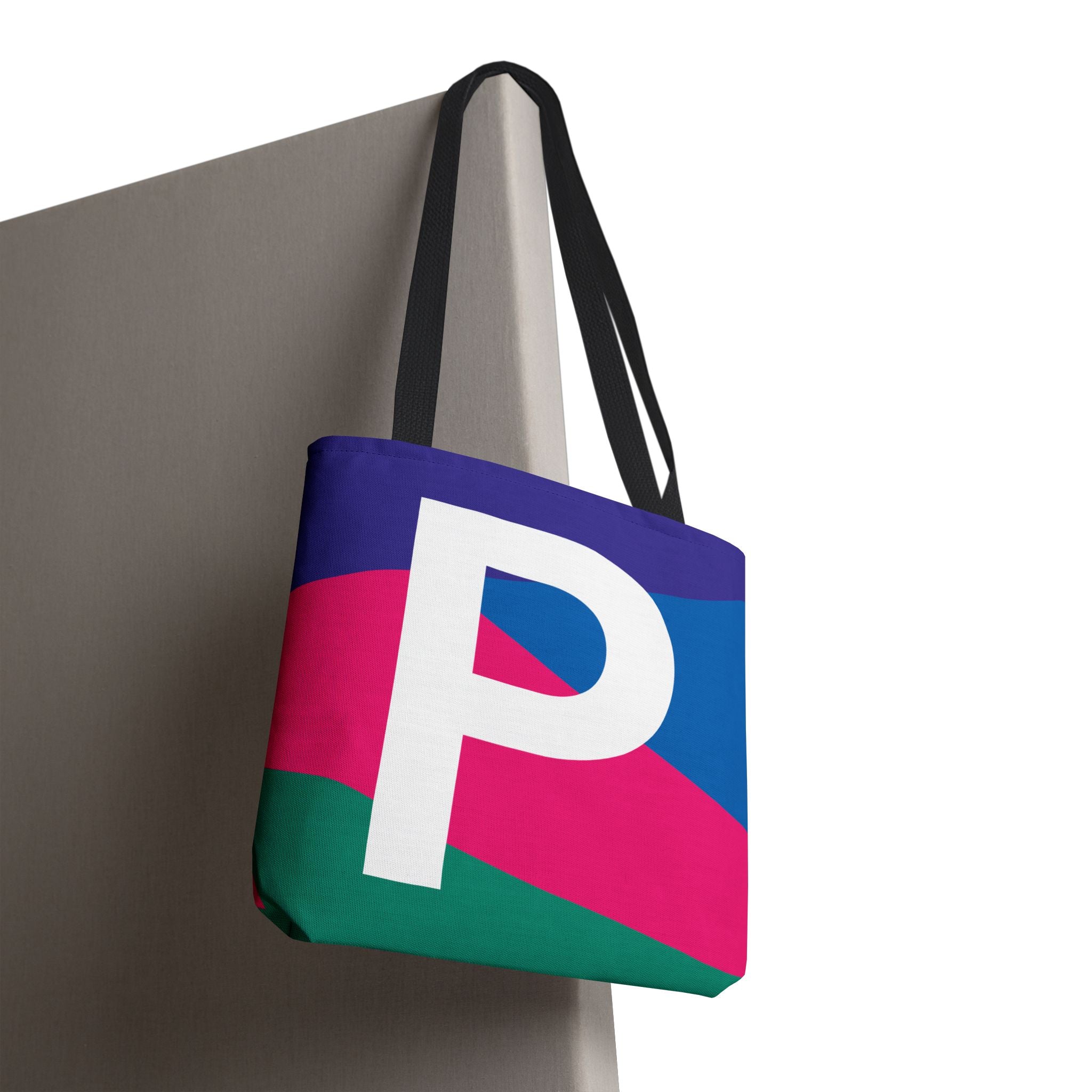 Monogram 'P' Colorblock Tote Bag — Personalized Initial P Shoulder Tote