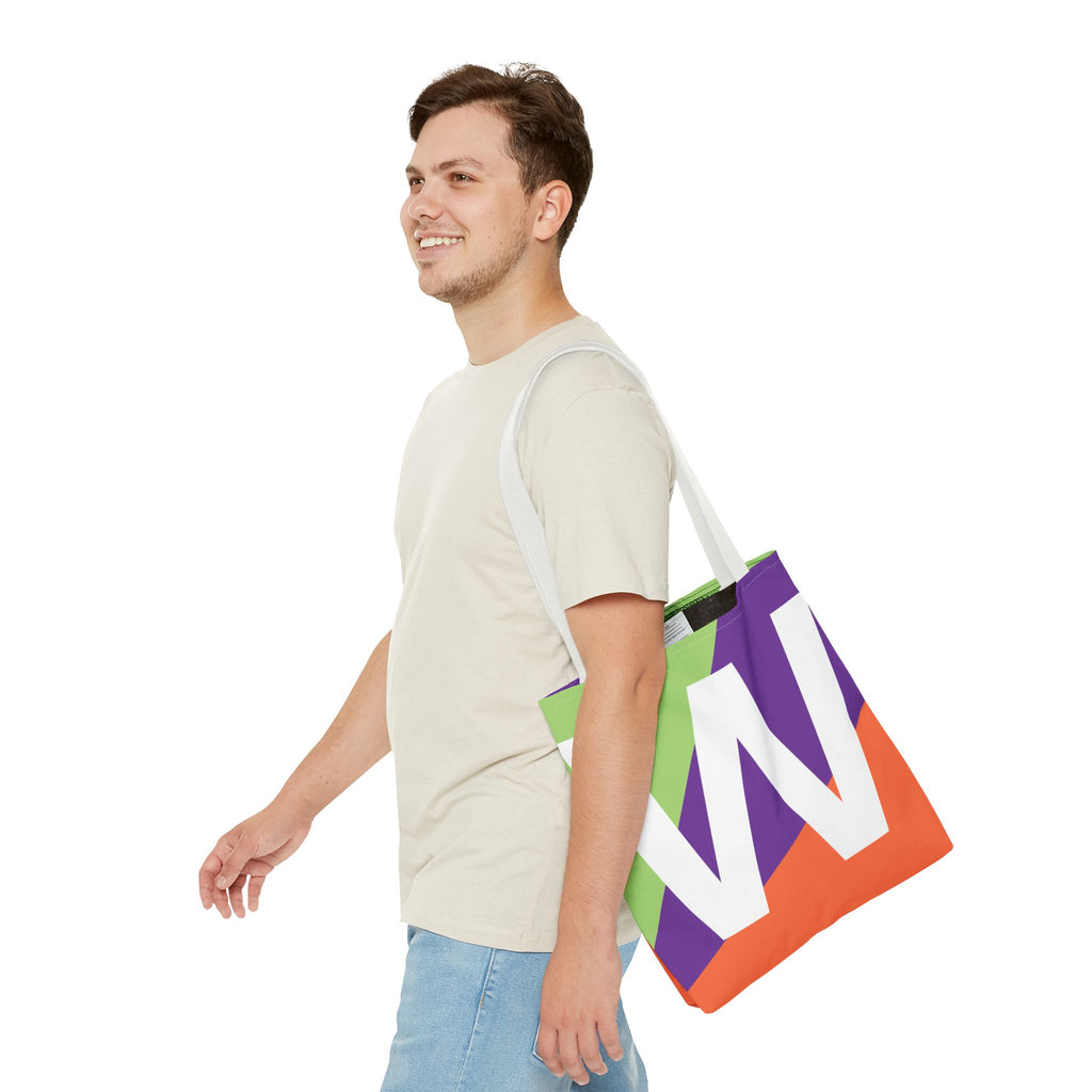 Monogram 'W' Colorblock Tote Bag — Personalized Initial W Shoulder Tote