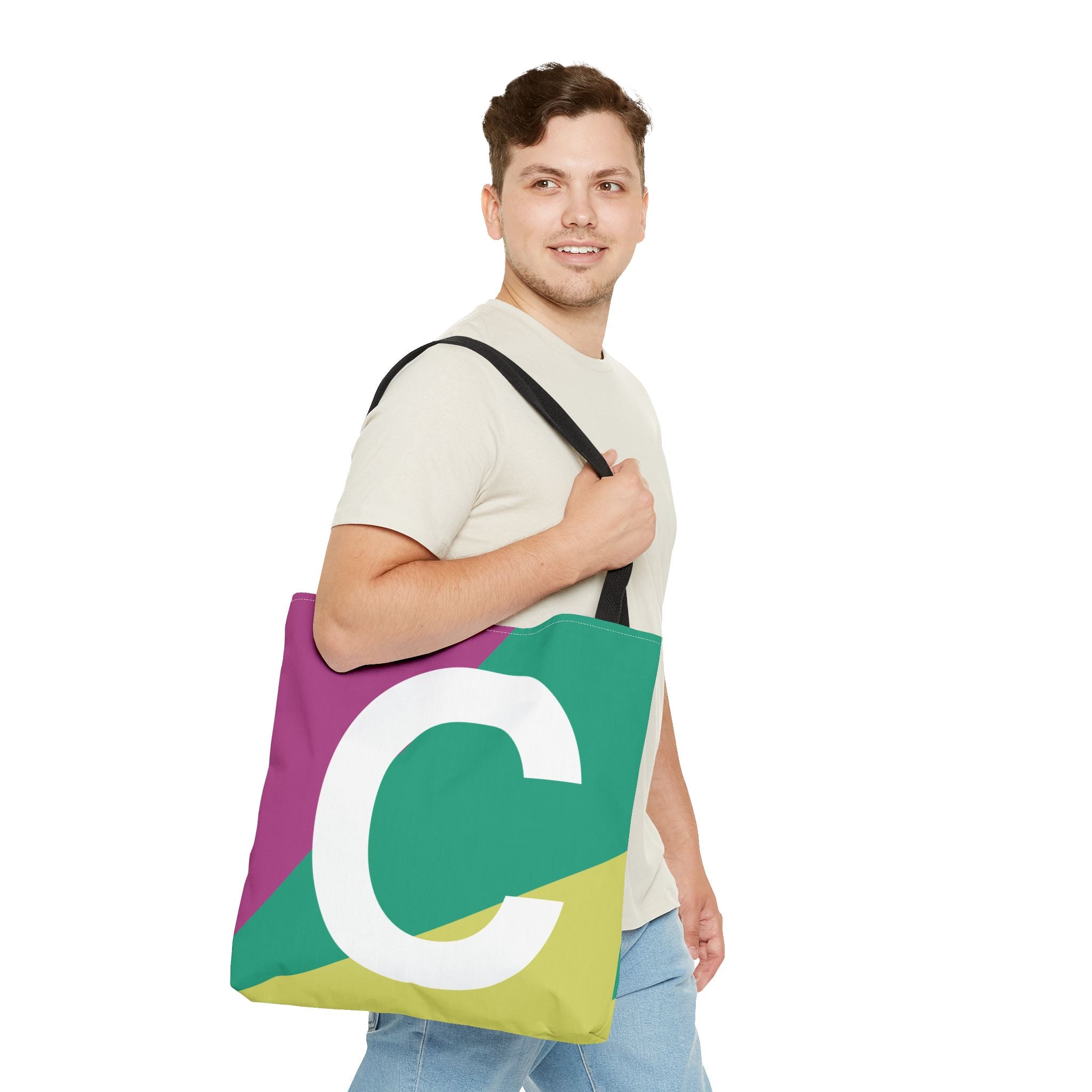 Monogram 'C' Colorblock Tote Bag — Personalized Initial C Shoulder Tote