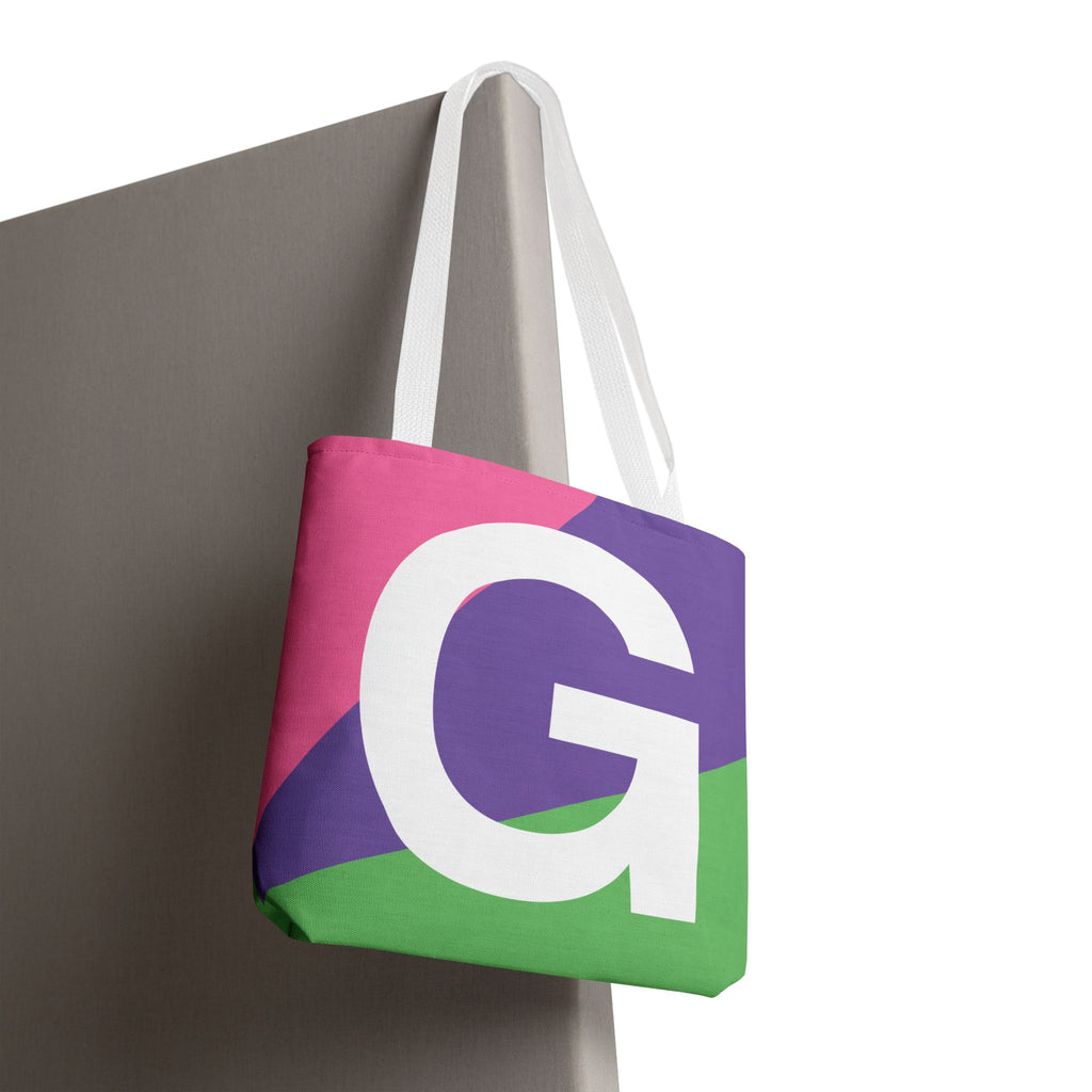 Monogram 'G' Colorblock Tote Bag — Personalized Initial G Shoulder Tote