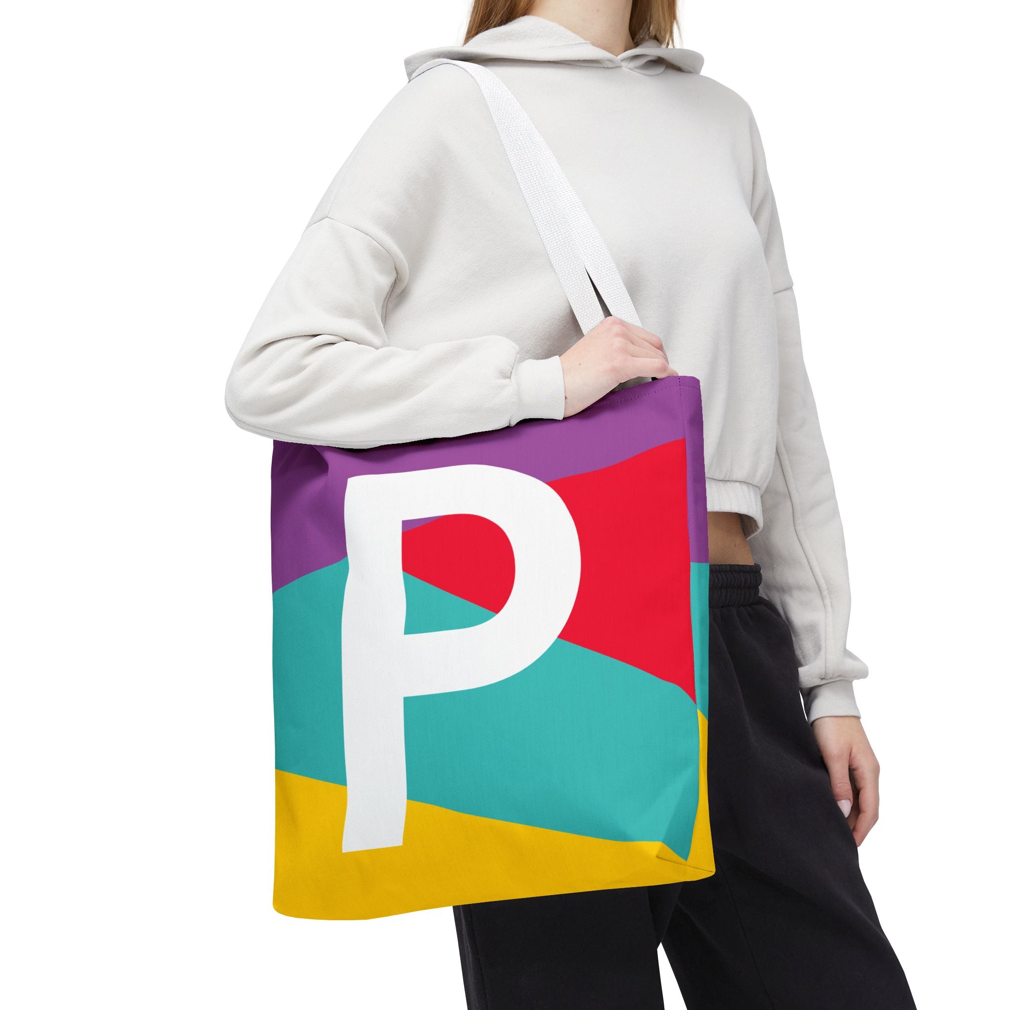 Monogram 'P' Colorblock Tote Bag — Personalized Initial P Shoulder Tote