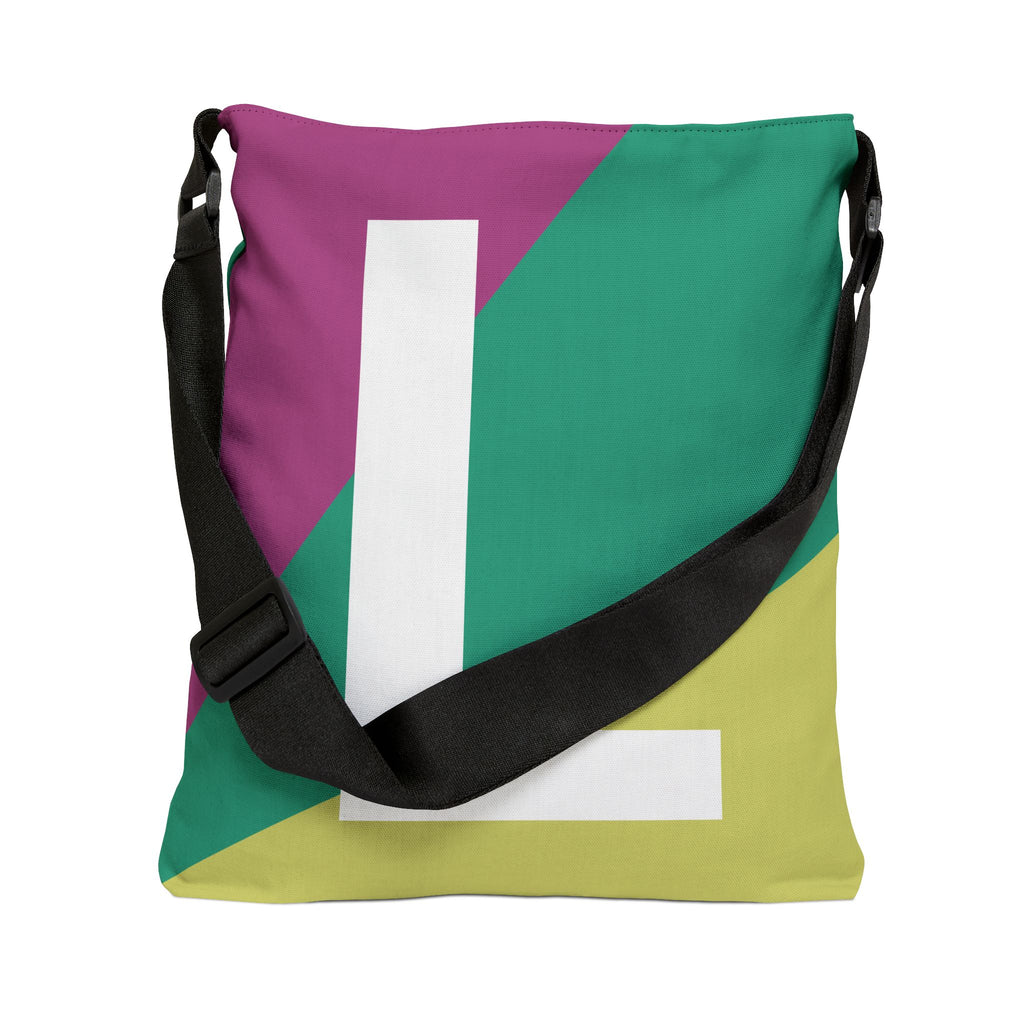 Initial Letter 'L' Colorblock Adjustable Tote Bag — Monogram Alphabet Shoulder Bag