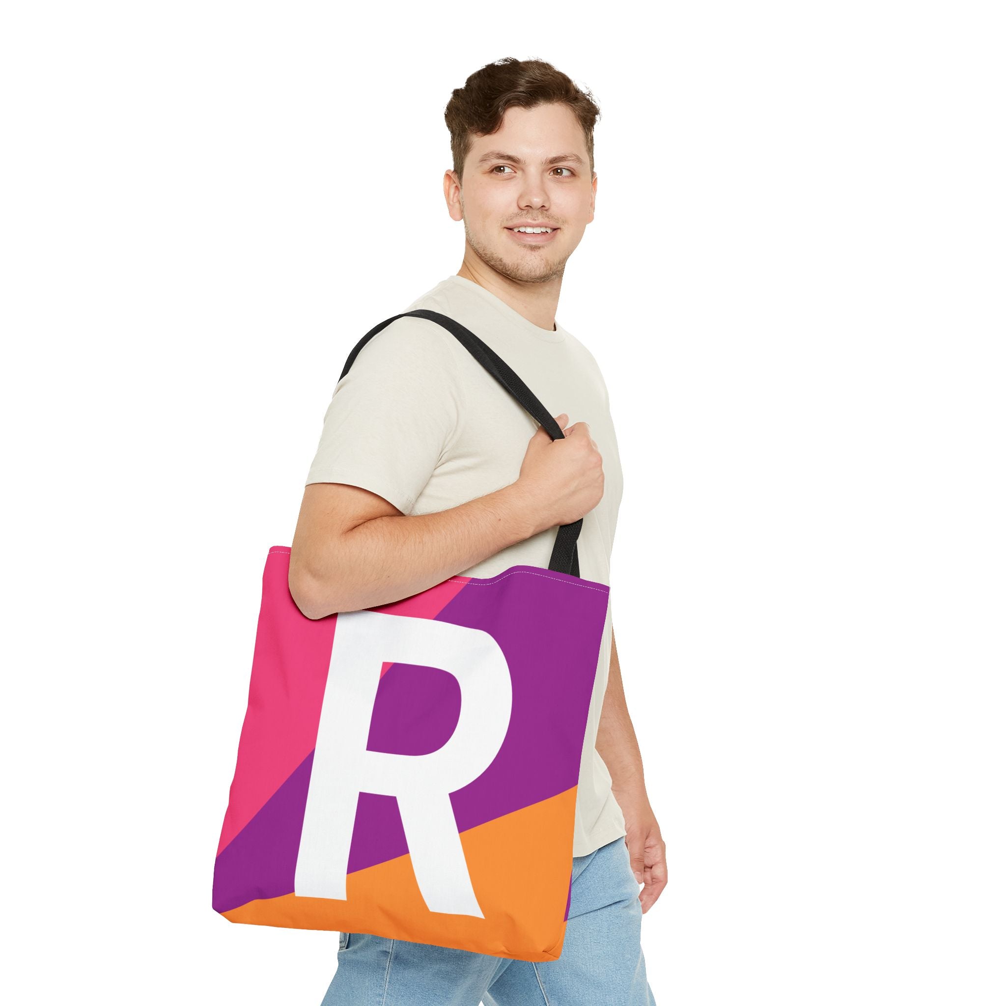Monogram 'R' Colorblock Tote Bag — Personalized Initial R Shoulder Tote