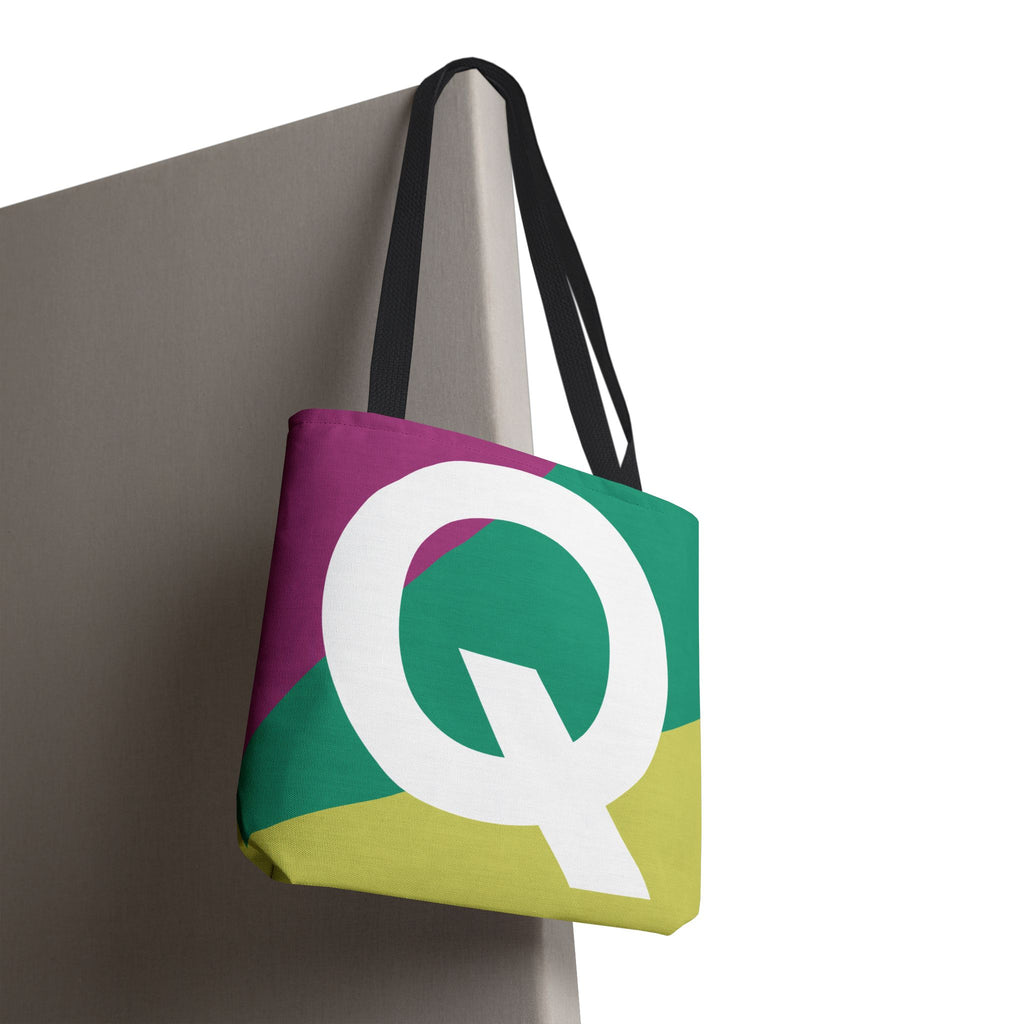Monogram 'Q' Colorblock Tote Bag — Personalized Initial Q Shoulder Tote