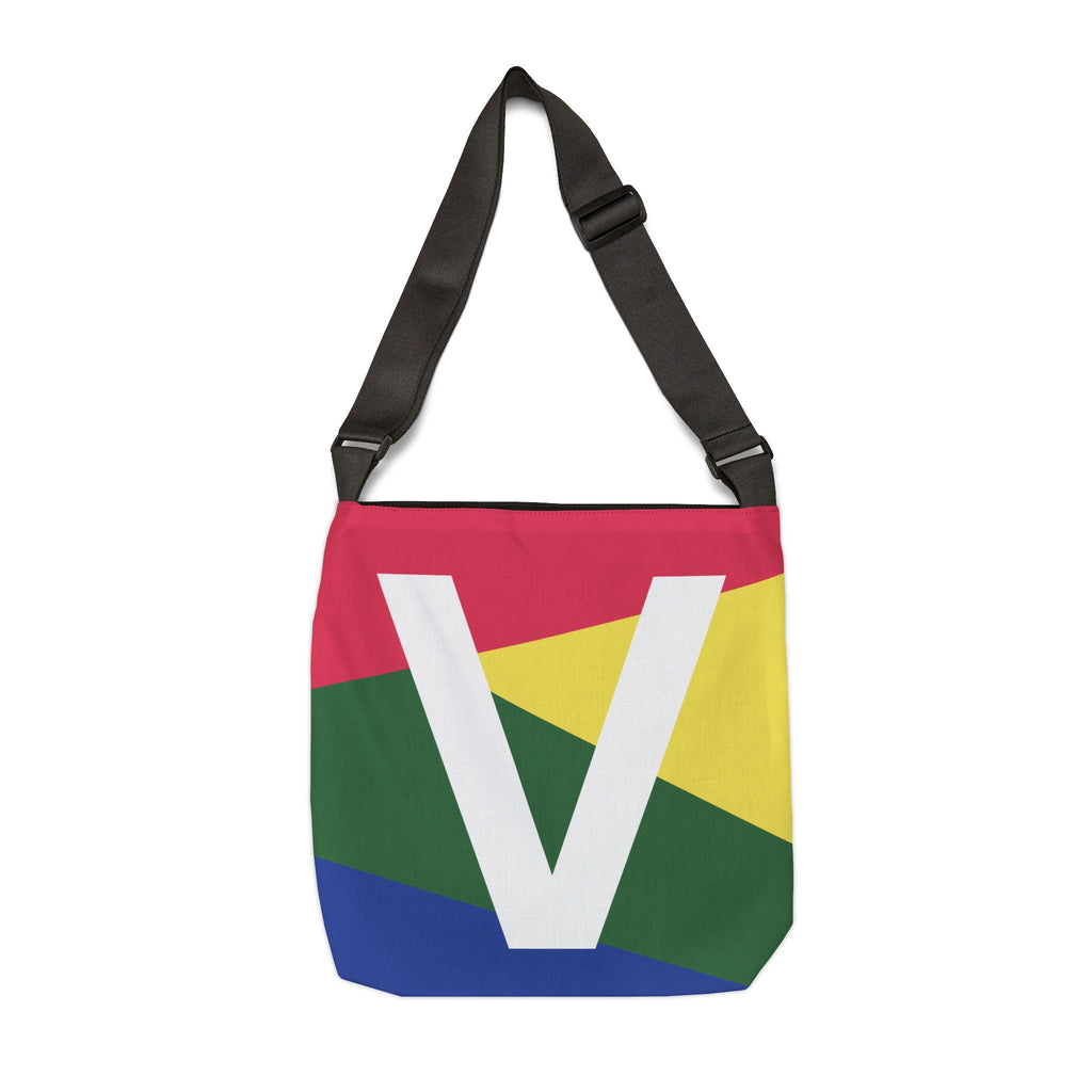 Initial Letter 'V' Colorblock Adjustable Tote Bag — Monogram Alphabet Shoulder Bag