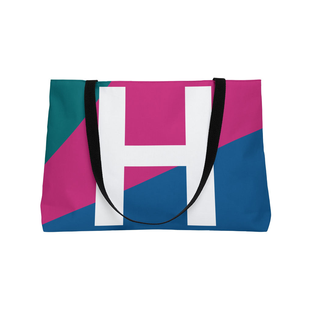 Personalized 'H' Colorblock Tote Bag — Monogram Weekender Tote