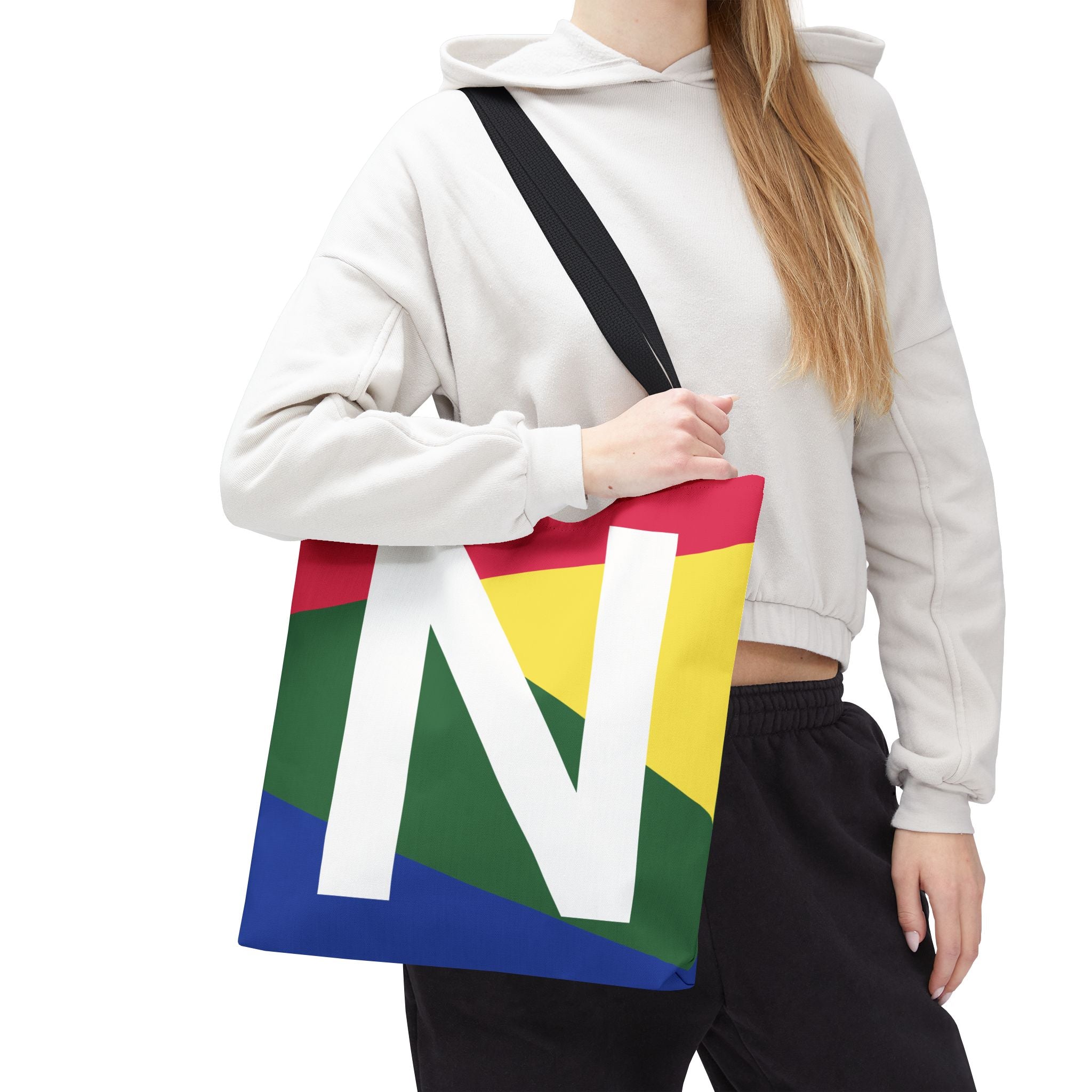Monogram 'N' Colorblock Tote Bag — Personalized Initial N Shoulder Tote
