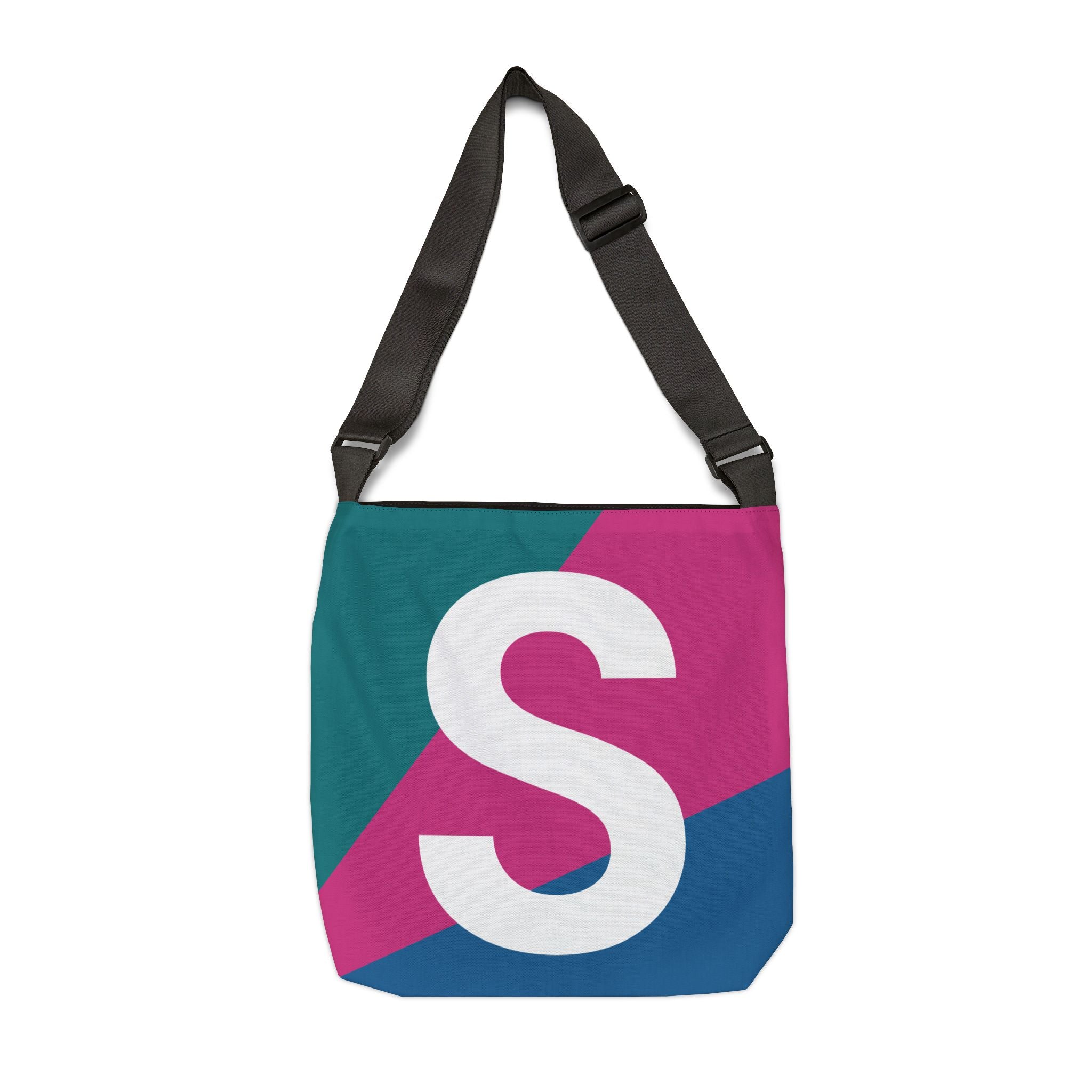 Initial Letter 'S' Colorblock Adjustable Tote Bag — Monogram Alphabet Shoulder Bag