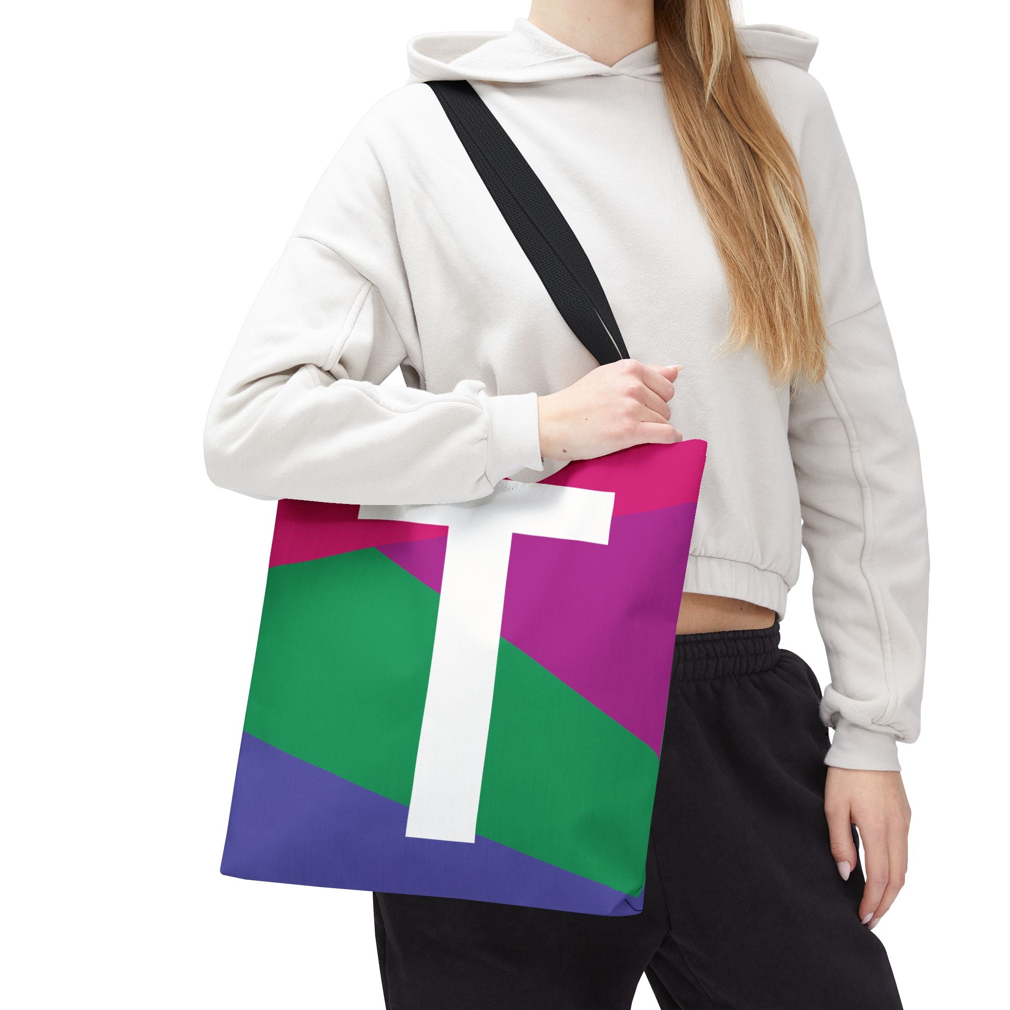 Monogram 'T' Colorblock Tote Bag — Personalized Initial T Shoulder Tote