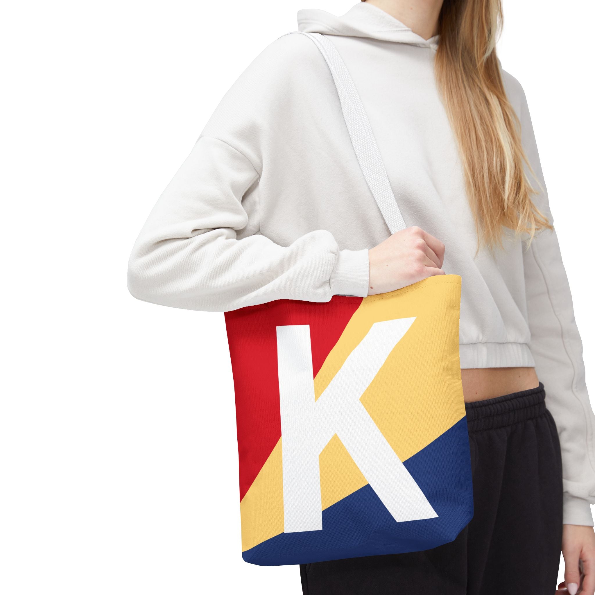 Monogram 'K' Colorblock Tote Bag — Personalized Initial K Shoulder Tote