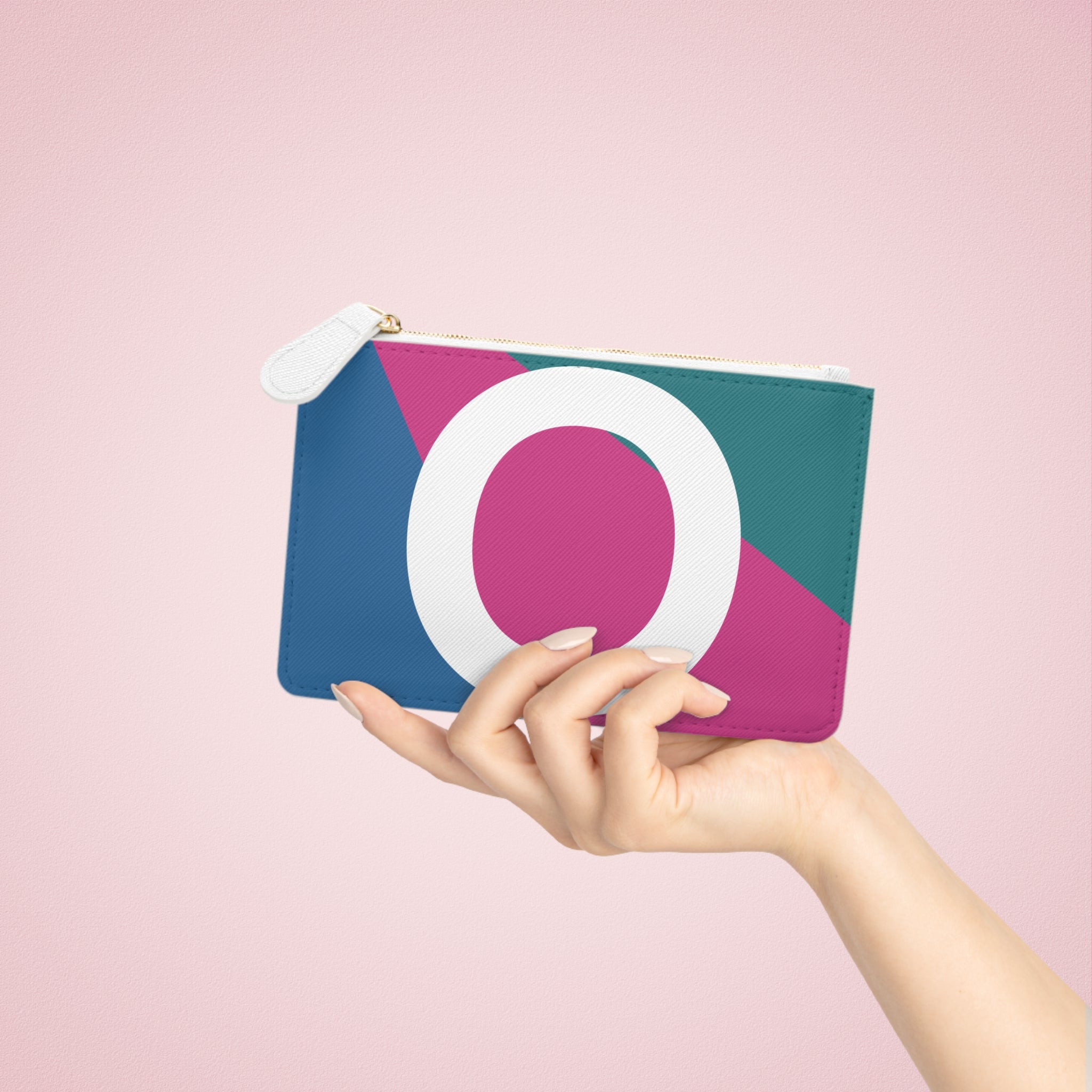Initial O Mini Clutch — Colorblock Monogram Wristlet Wallet