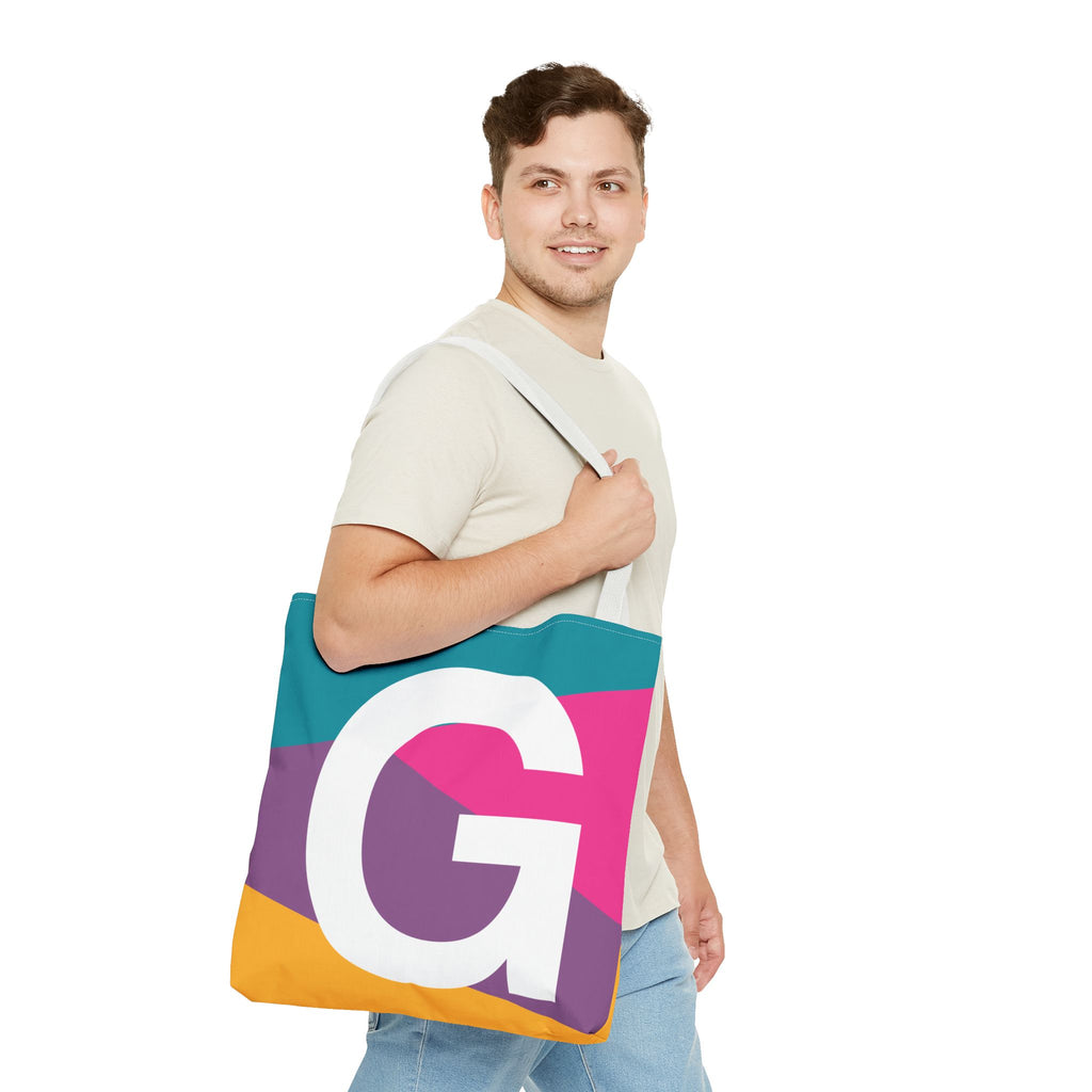 Monogram 'G' Colorblock Tote Bag — Personalized Initial G Shoulder Tote