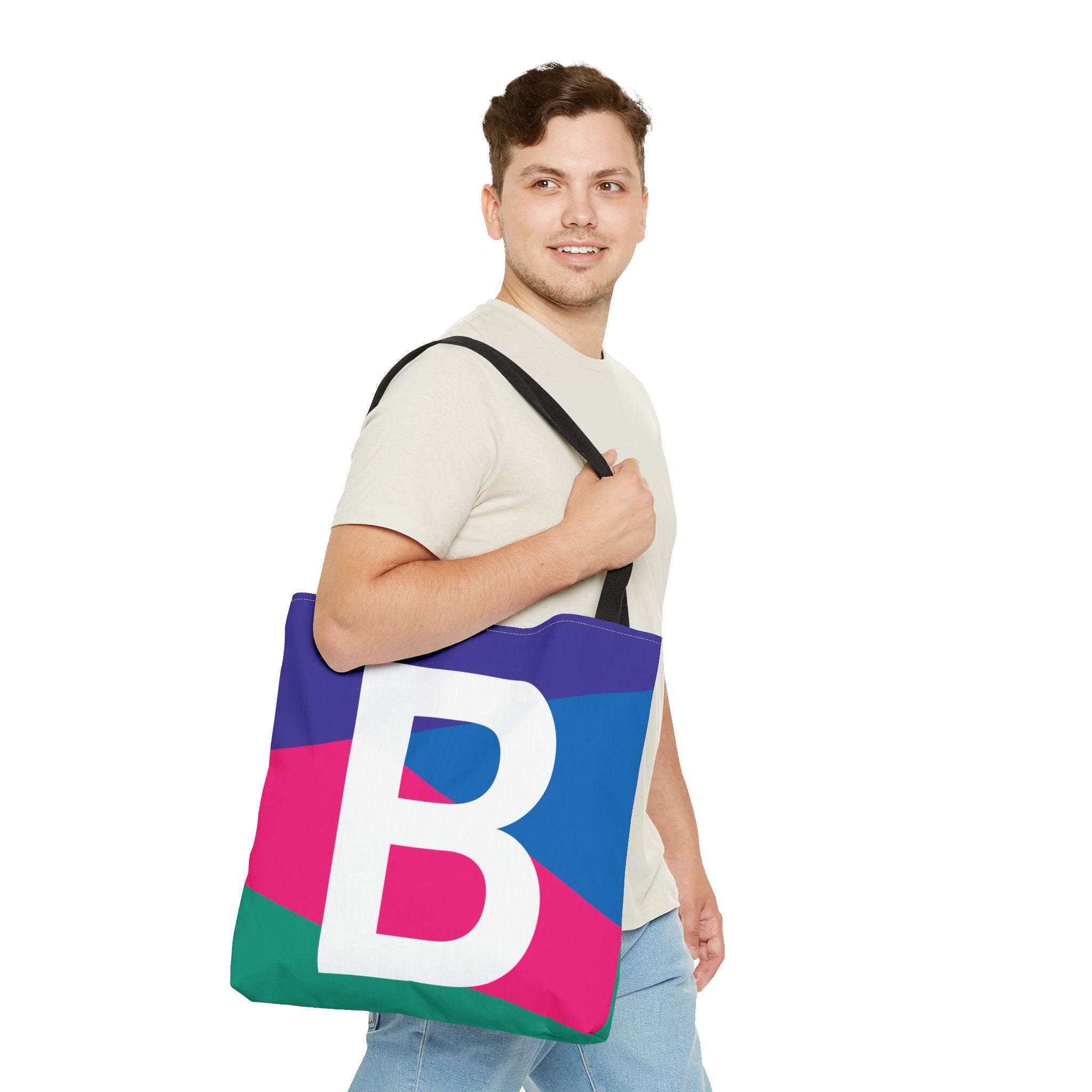 Monogram 'B' Colorblock Tote Bag — Personalized Initial B Shoulder Tote
