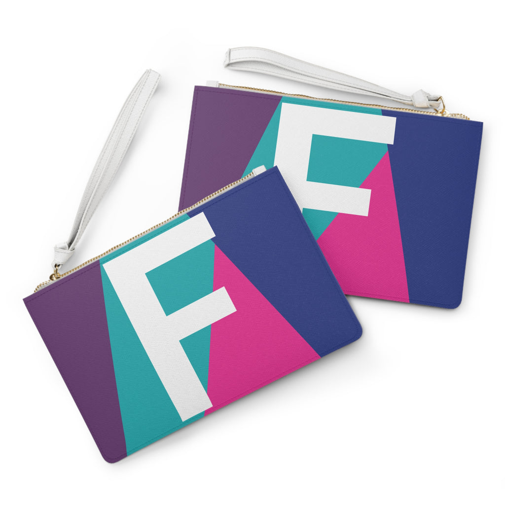 Monogram 'F' Colorblock Clutch Bag — Bold Geometric Wristlet for Everyday & Gifts