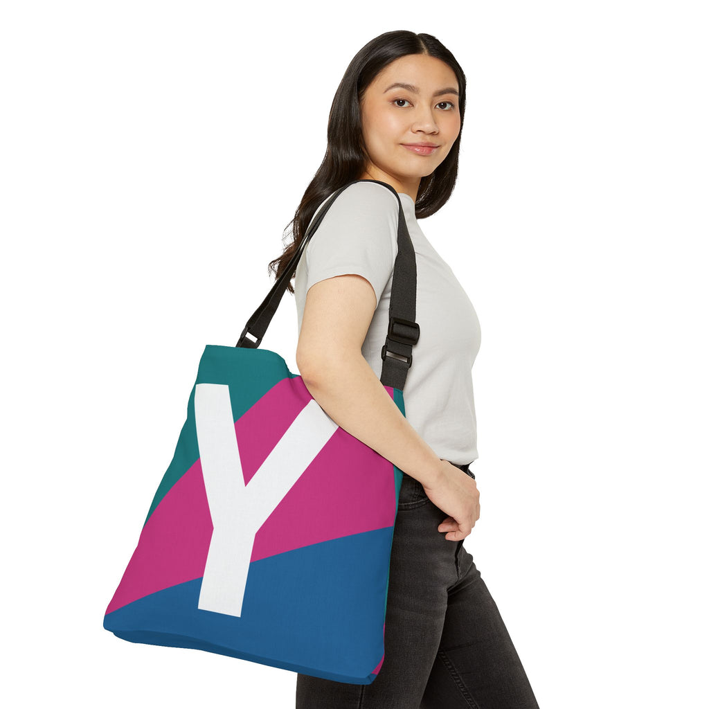Initial Letter 'Y' Colorblock Adjustable Tote Bag — Monogram Alphabet Shoulder Bag