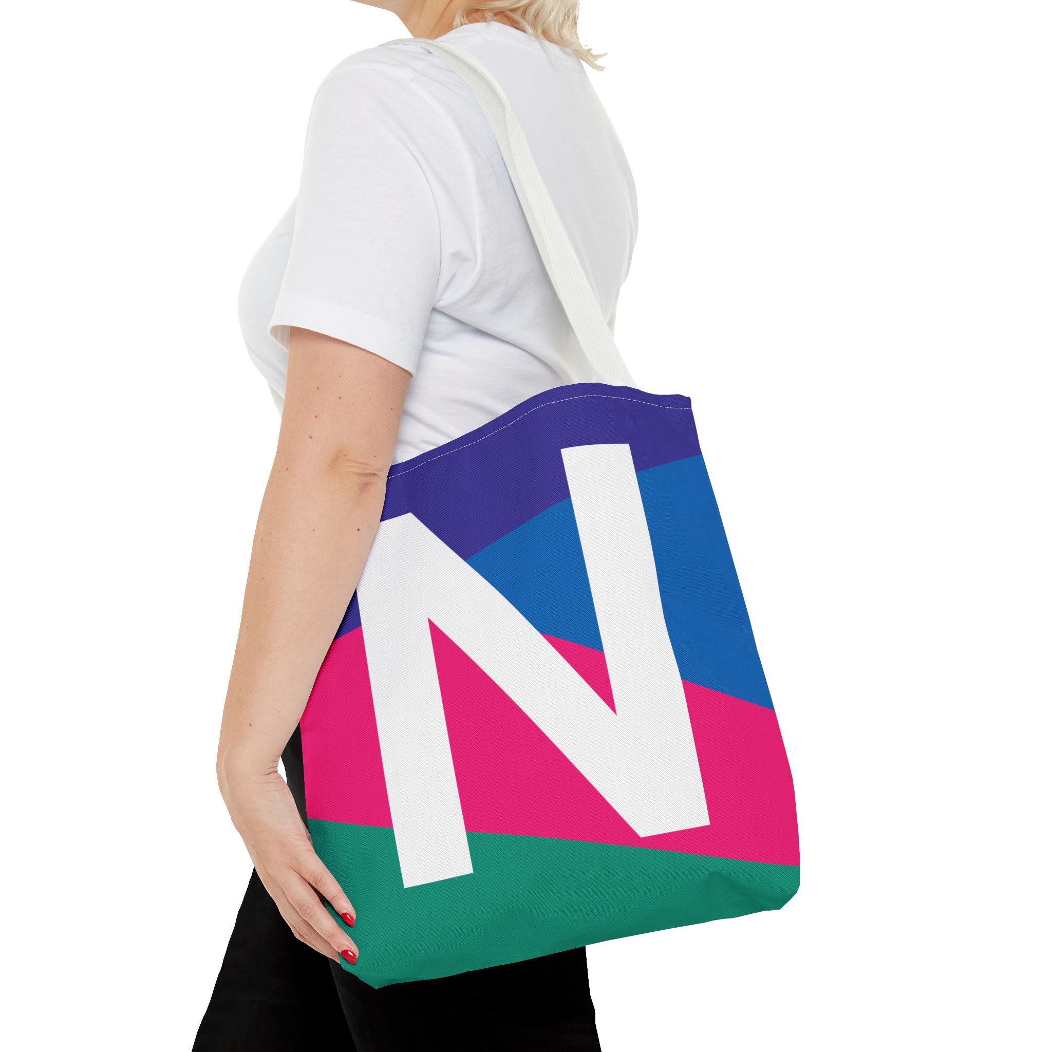Monogram 'N' Colorblock Tote Bag — Personalized Initial N Shoulder Tote