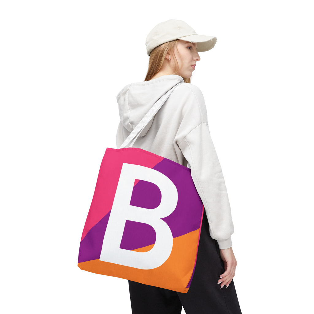 Monogram 'B' Colorblock Tote Bag — Personalized Initial B Shoulder Tote