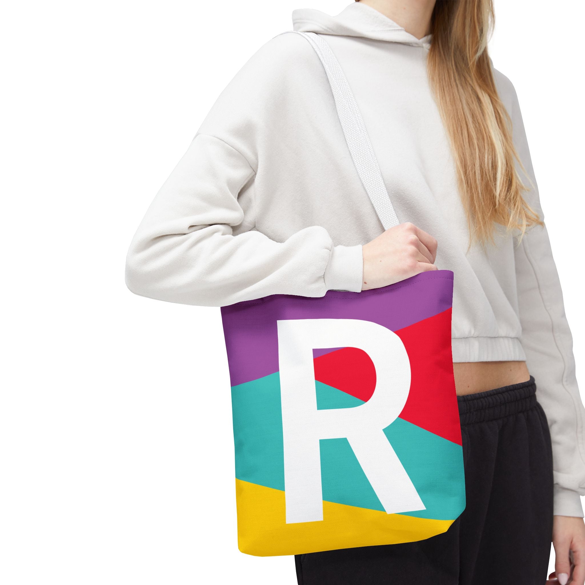 Monogram 'R' Colorblock Tote Bag — Personalized Initial R Shoulder Tote
