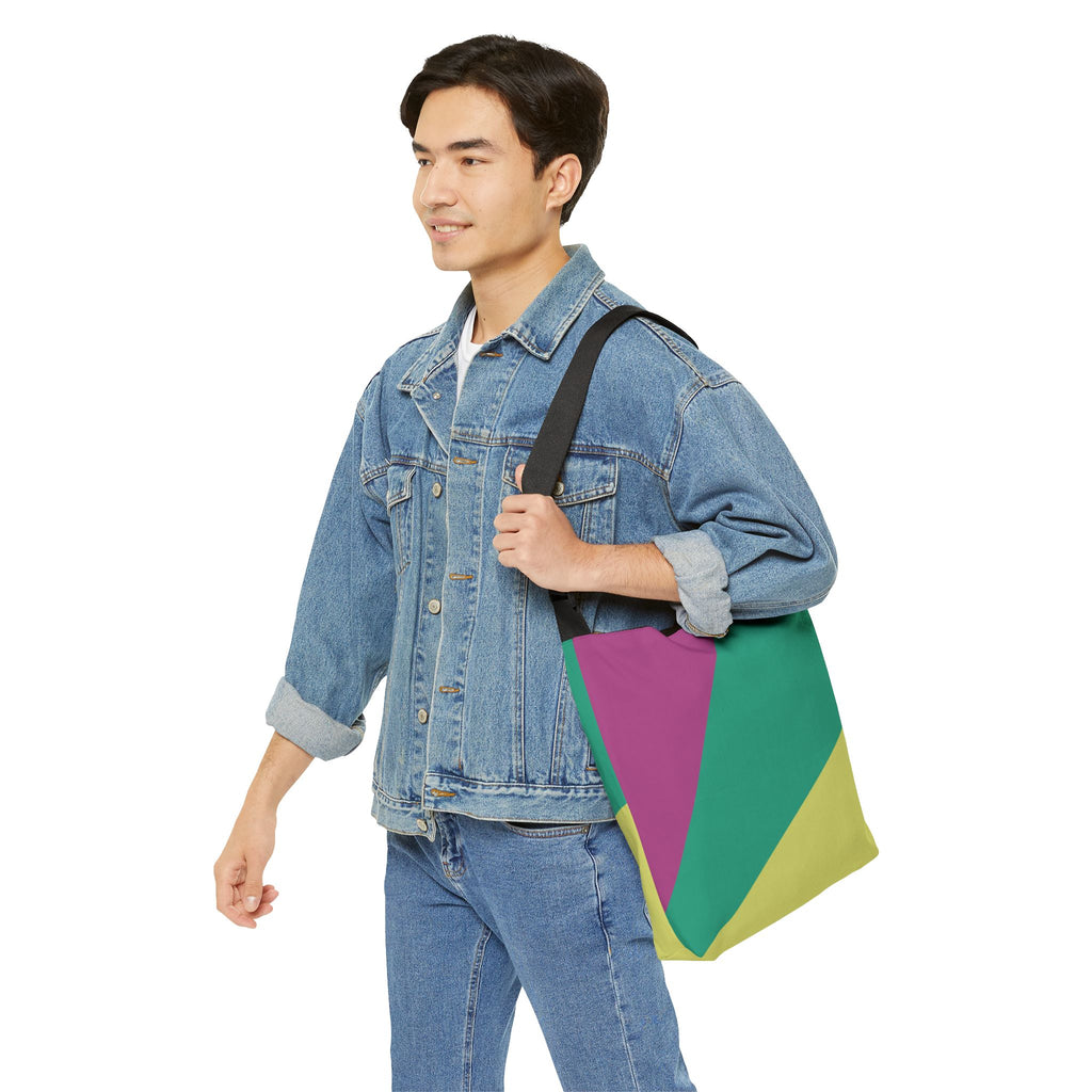 Colorblock Geometric Tote Bag — Adjustable Strap, Bright Abstract Pattern