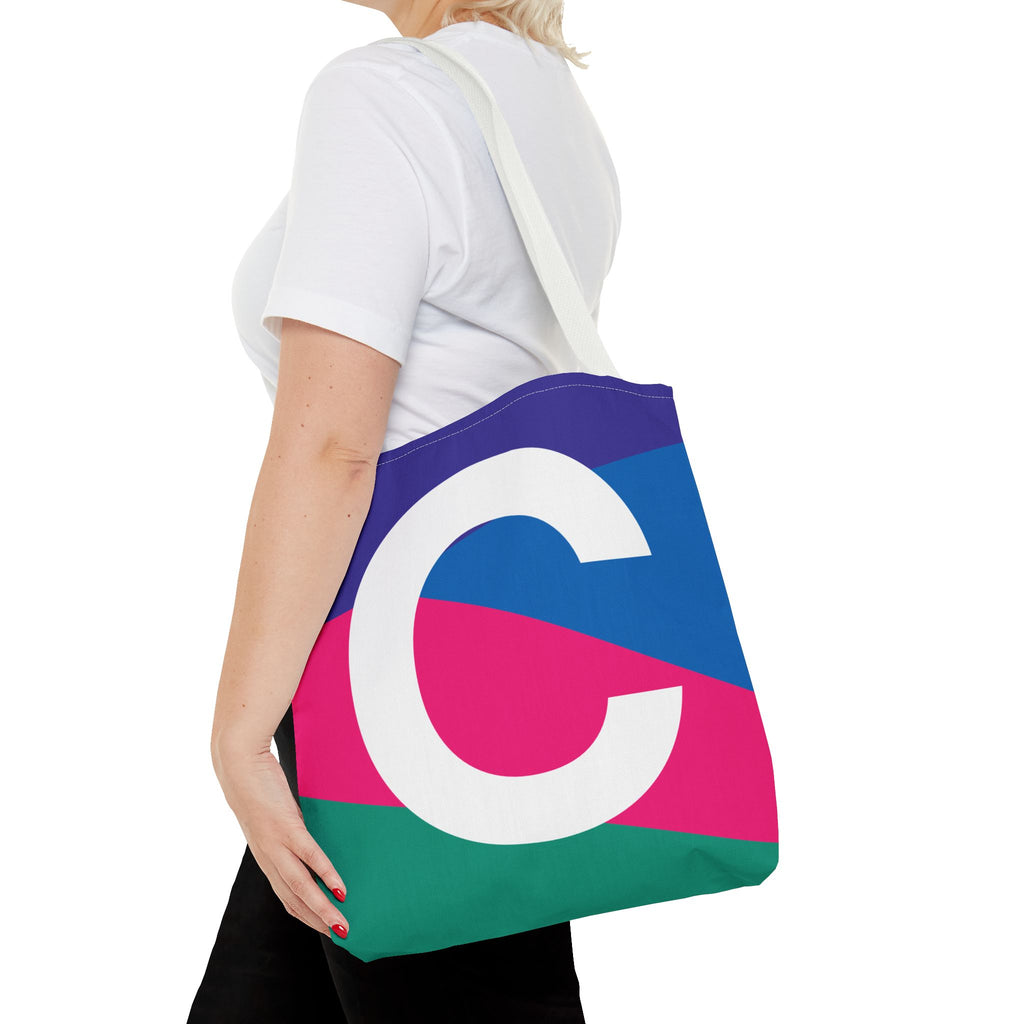 Monogram 'C' Colorblock Tote Bag — Personalized Initial C Shoulder Tote