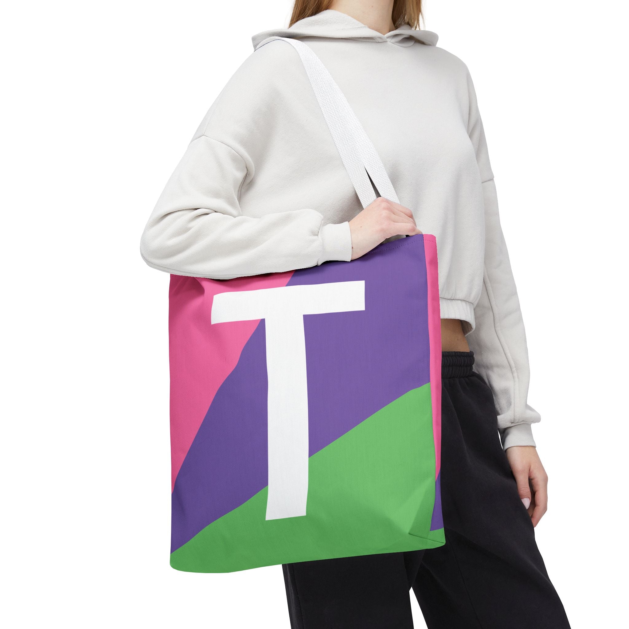 Monogram 'T' Colorblock Tote Bag — Personalized Initial T Shoulder Tote